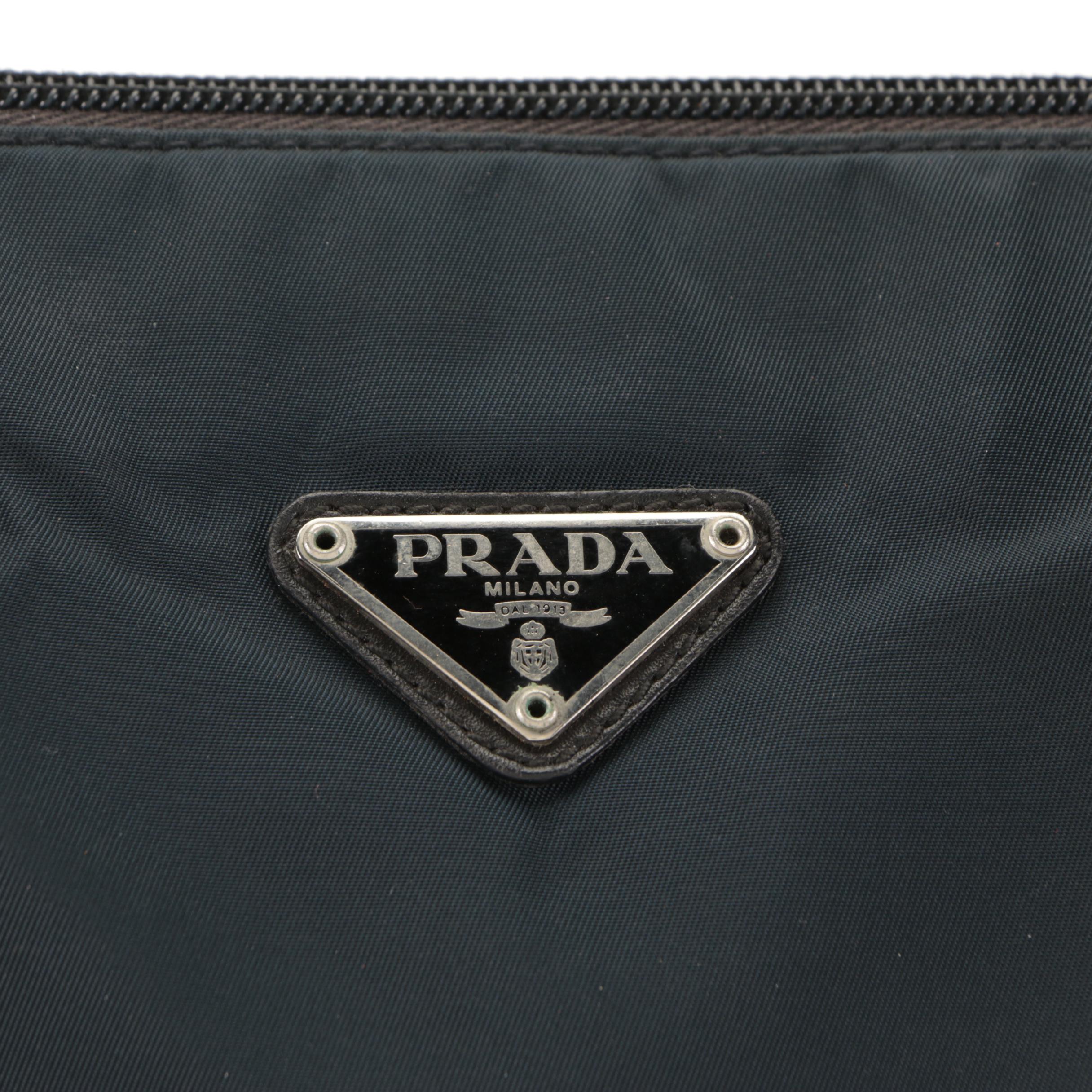 Prada Tessuto Shoulder Bag in Navy Nylon and Black Leather Trim