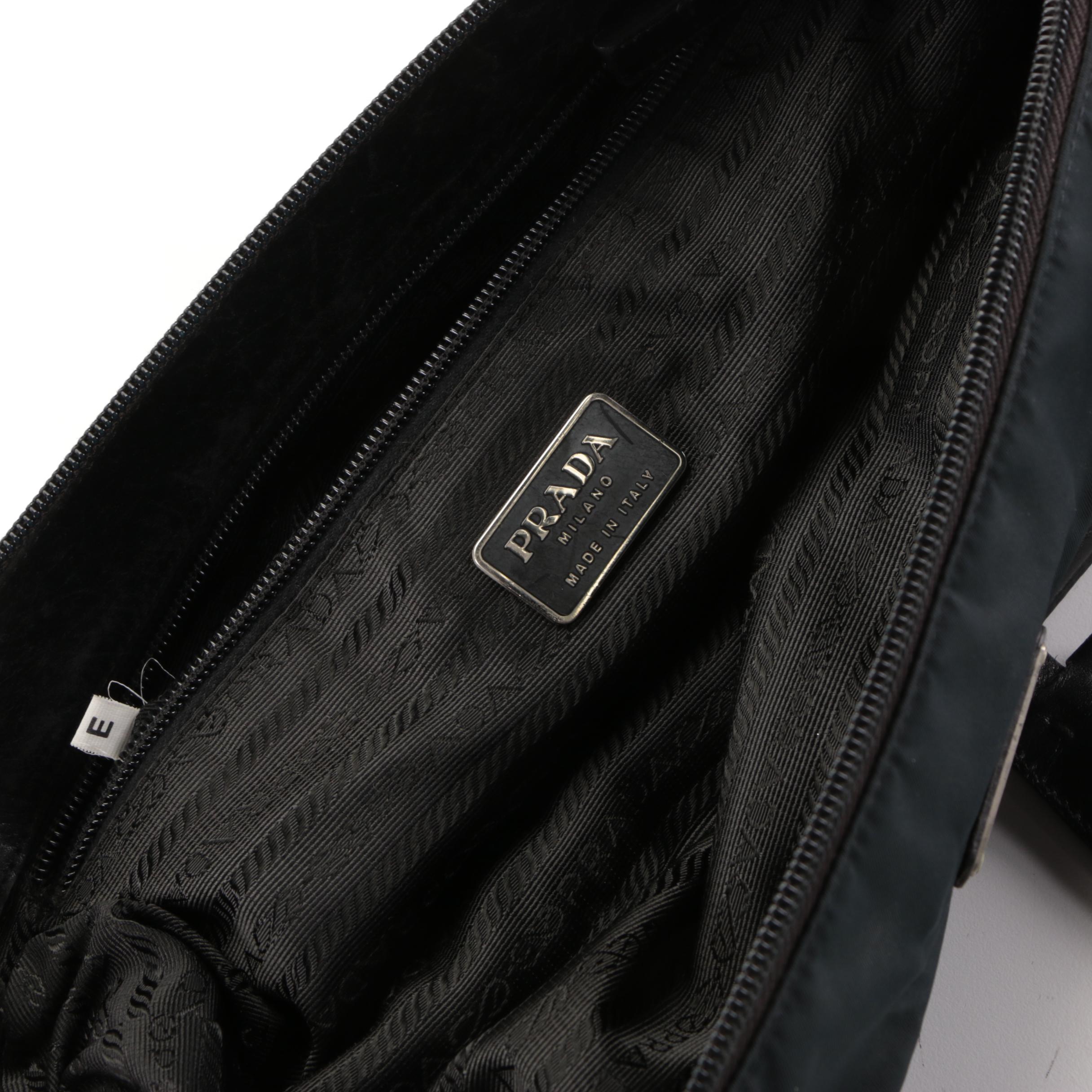 Prada Tessuto Shoulder Bag in Navy Nylon and Black Leather Trim