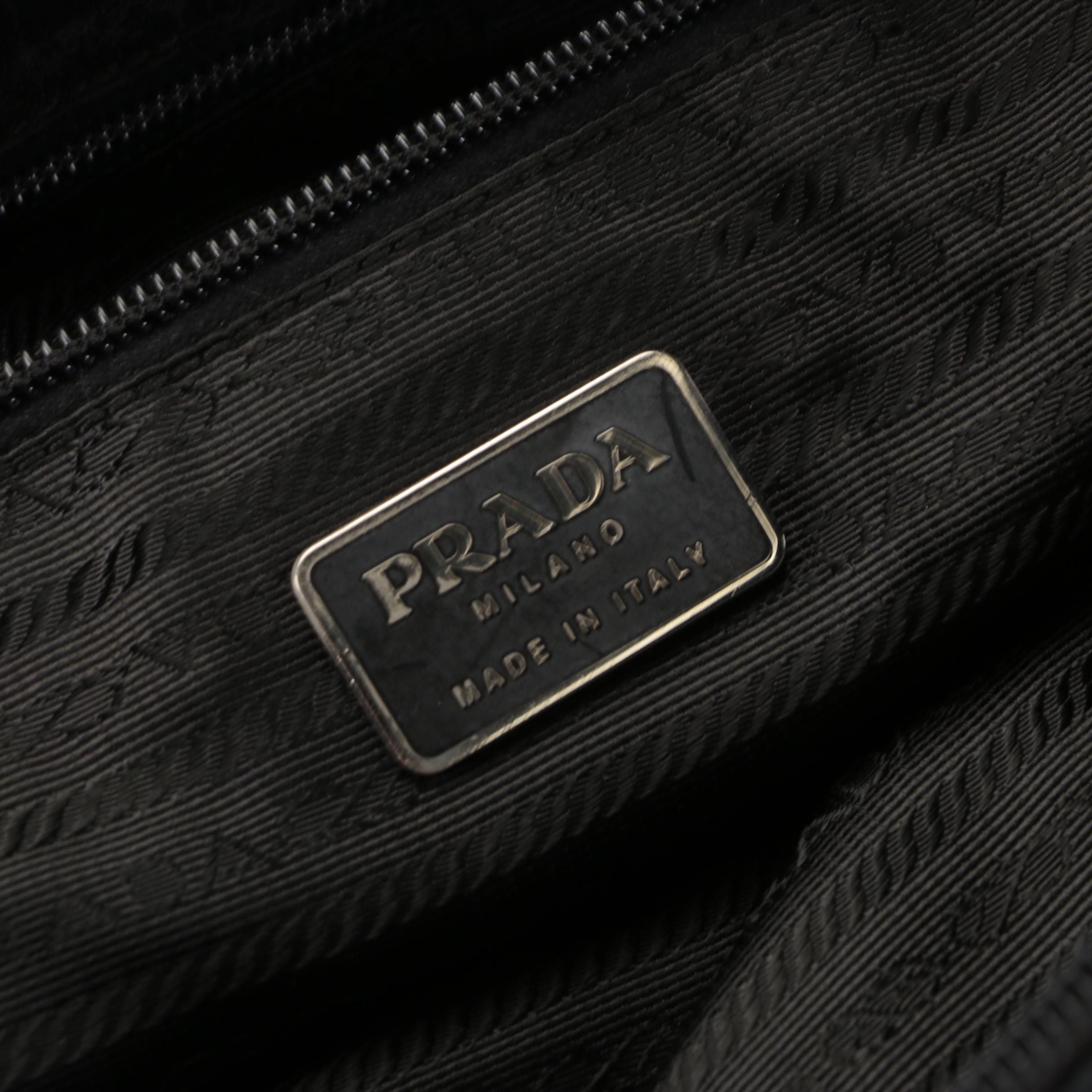 Prada Tessuto Shoulder Bag in Navy Nylon and Black Leather Trim