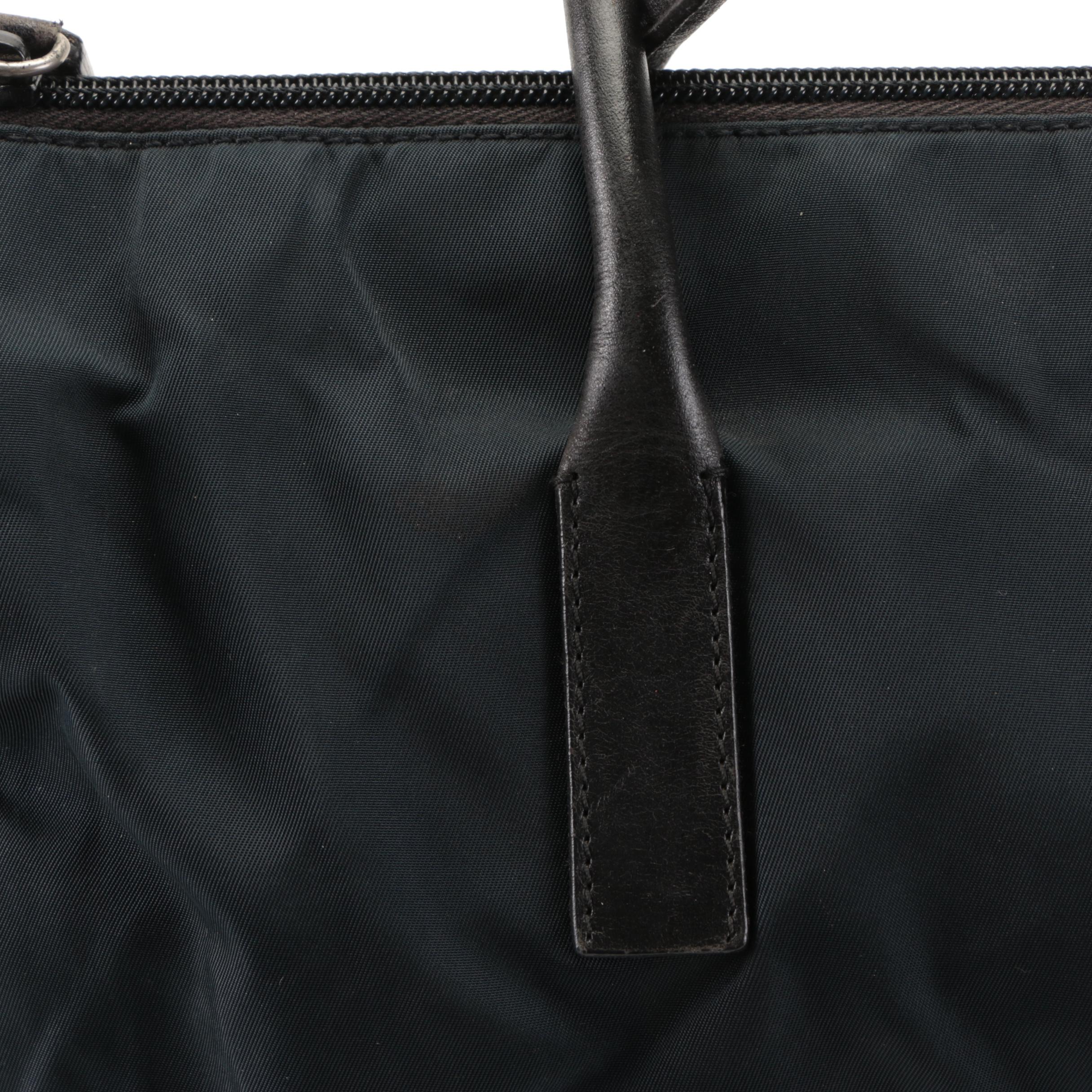 Prada Tessuto Shoulder Bag in Navy Nylon and Black Leather Trim