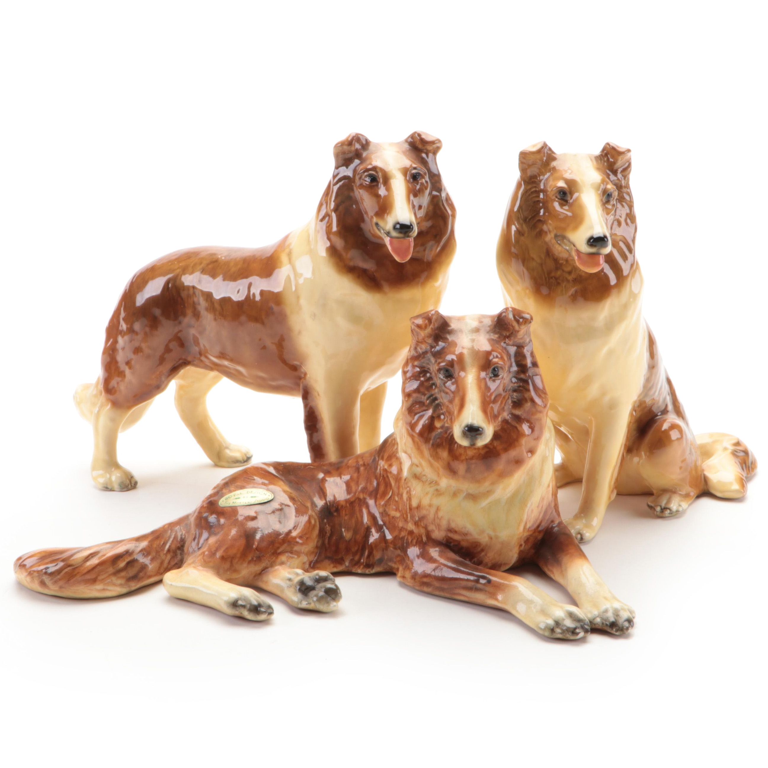 Mortens Studio Ceramic Rough Coat Collie Figurines, Mid-20th Century