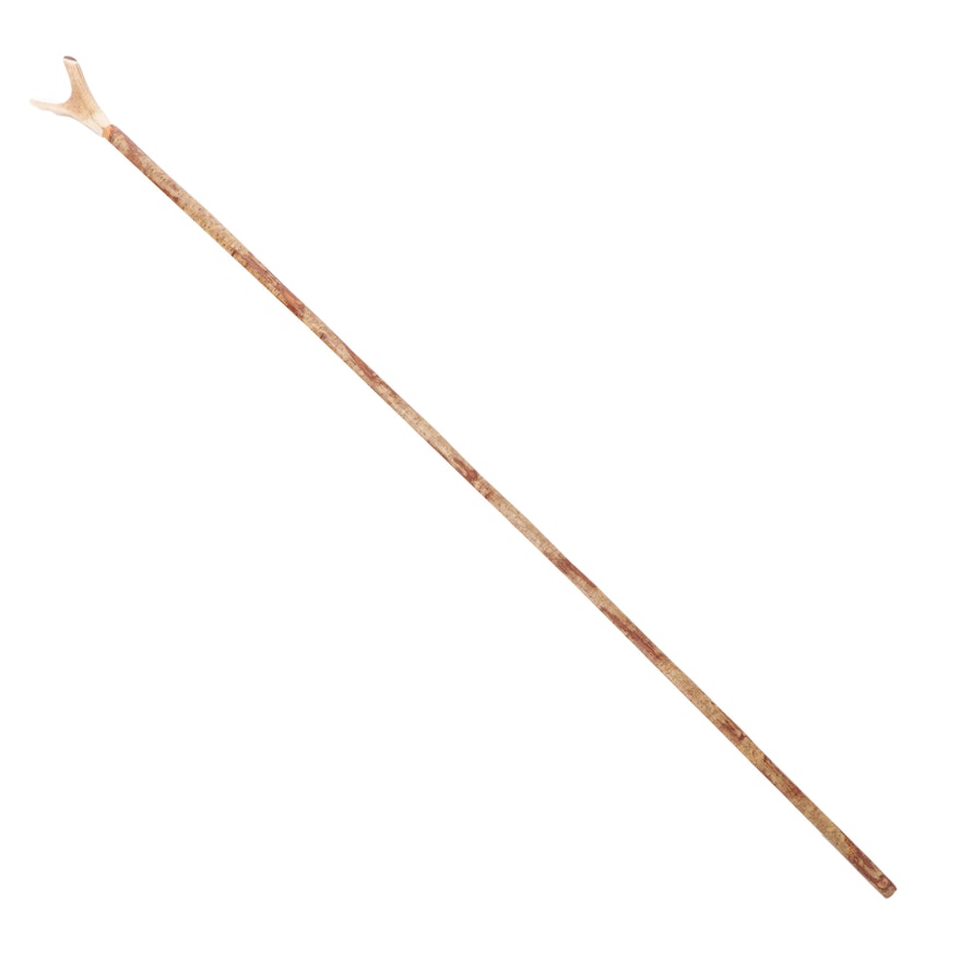 Antler Handled Wooden Walking Stick, 20th Century