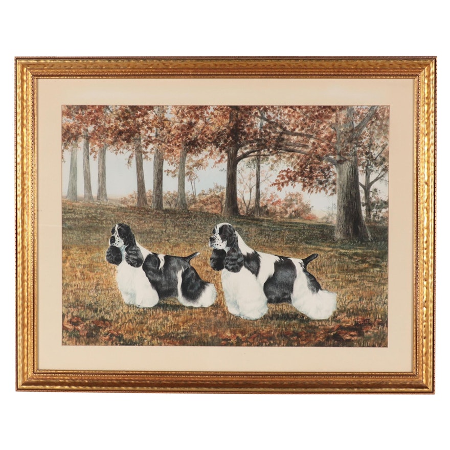 Heidi Choquette Watercolor Painting of Black and White Cocker Spaniels
