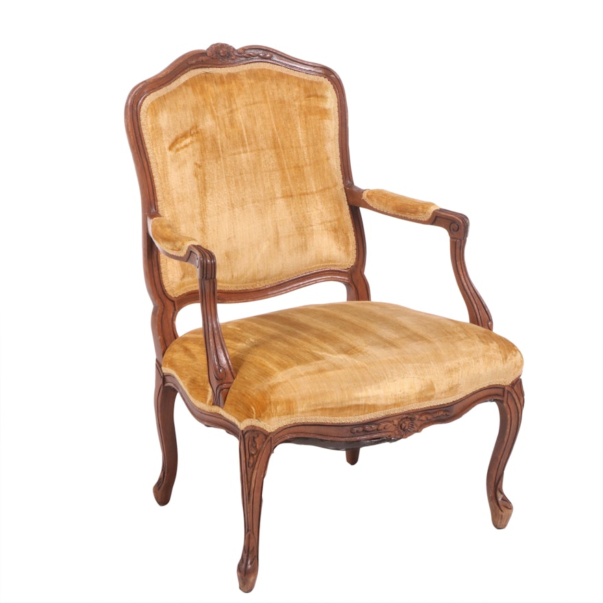 Louis XV Style Upholstered Wooden Fauteil, Mid-20th Century