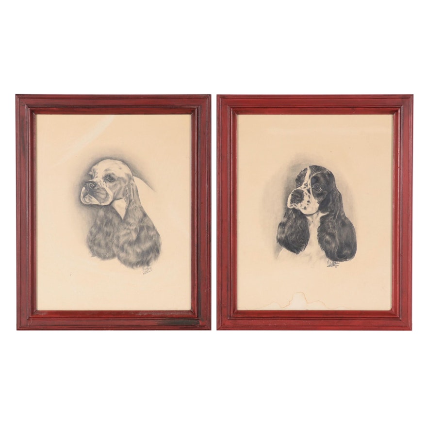 Canine Portrait Rotogravures of Cocker Spaniels, Late 20th Century