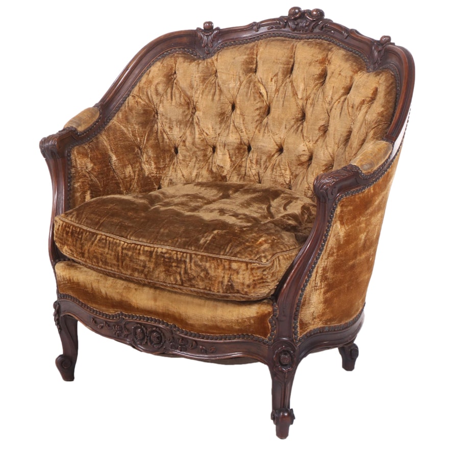 Rococo Revival Carved and Tufted Bergère, Late 19th Century