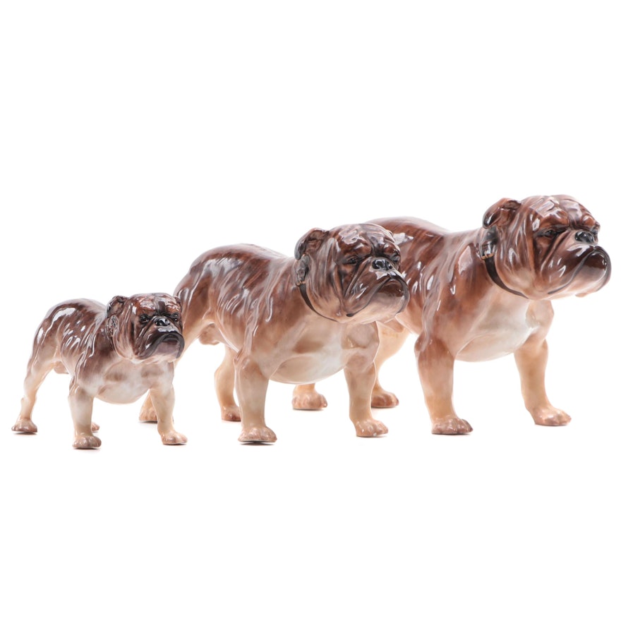 Royal Doulton Bone China Bulldog Figurines, Mid to Late 20th Century