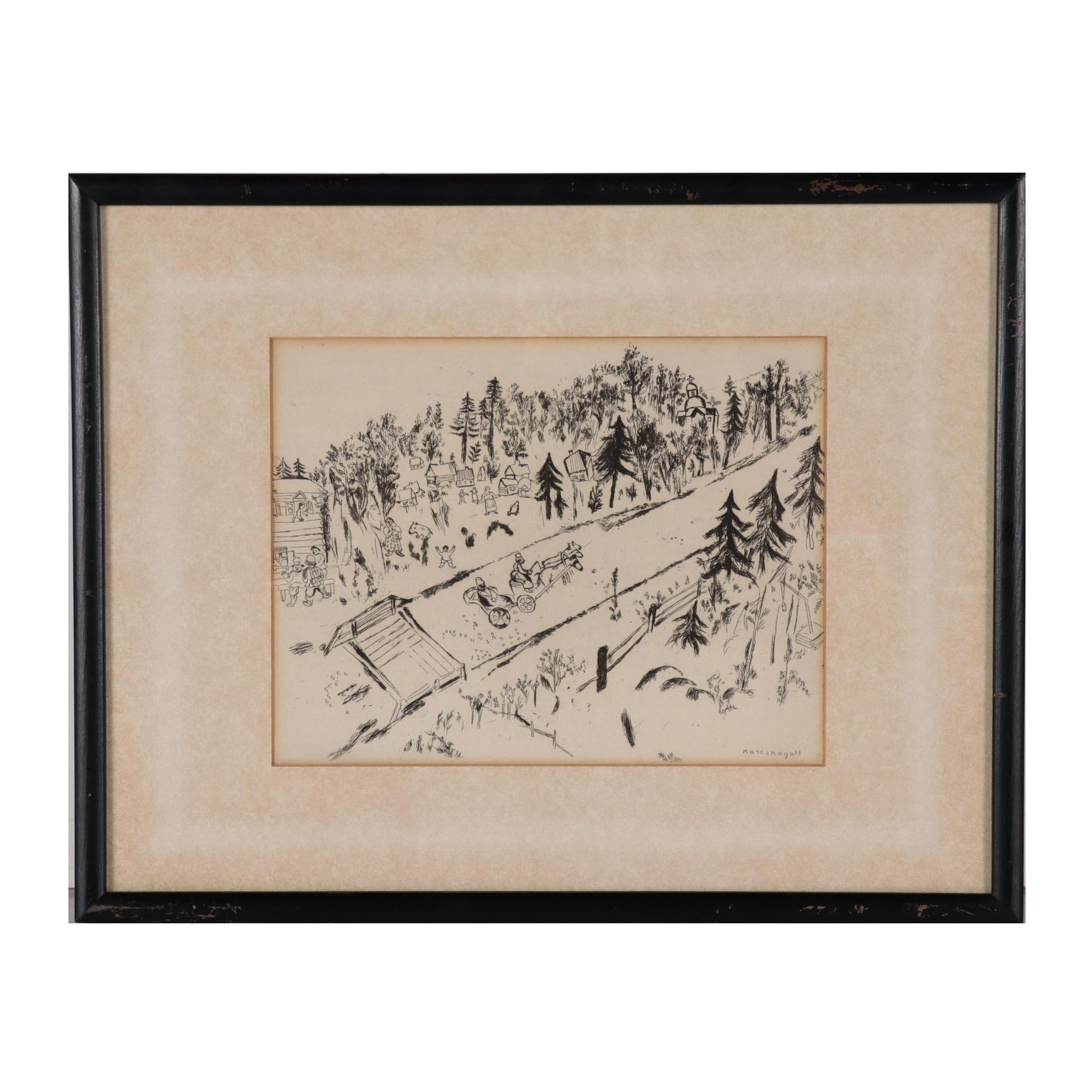 Marc Chagall Etching With Drypoint "En Chemin"