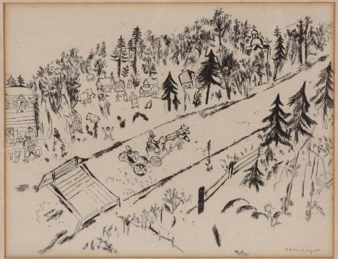 Marc Chagall Etching With Drypoint "En Chemin"