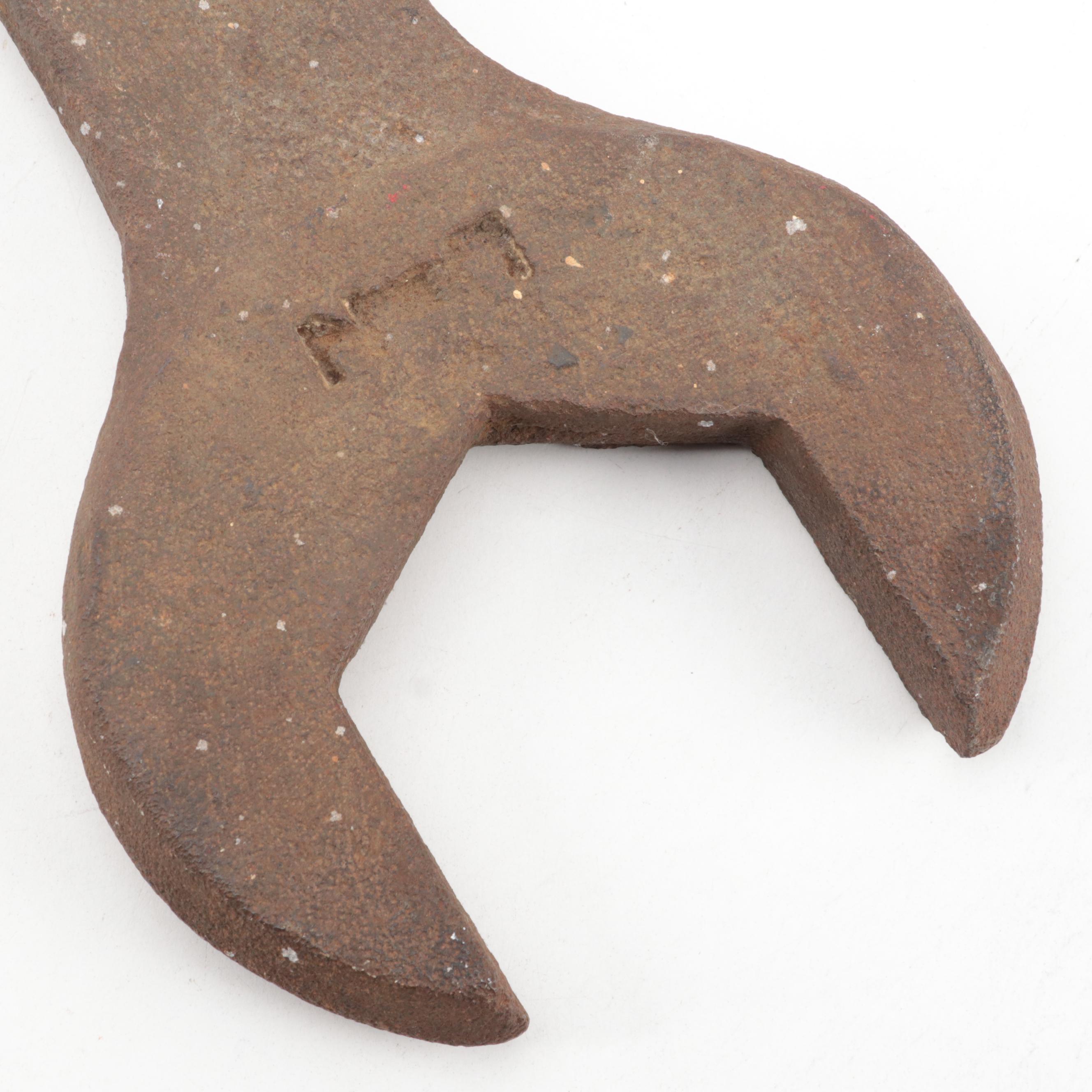 Large Cast Iron Wrench and Warranted Superior Metal Hand Saw with Wood Handle