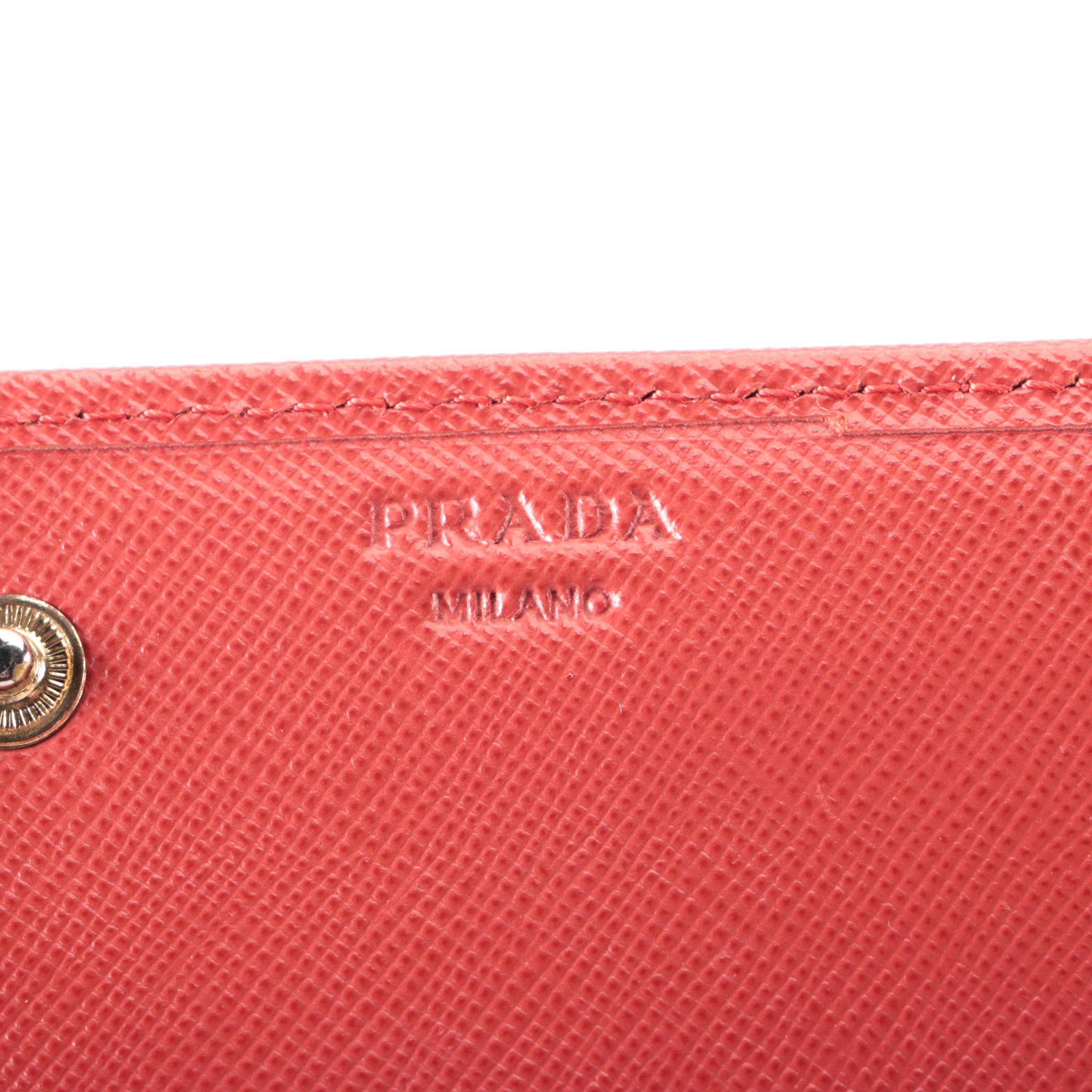 Prada Double-Snap Long Wallet in Red Saffiano Leather