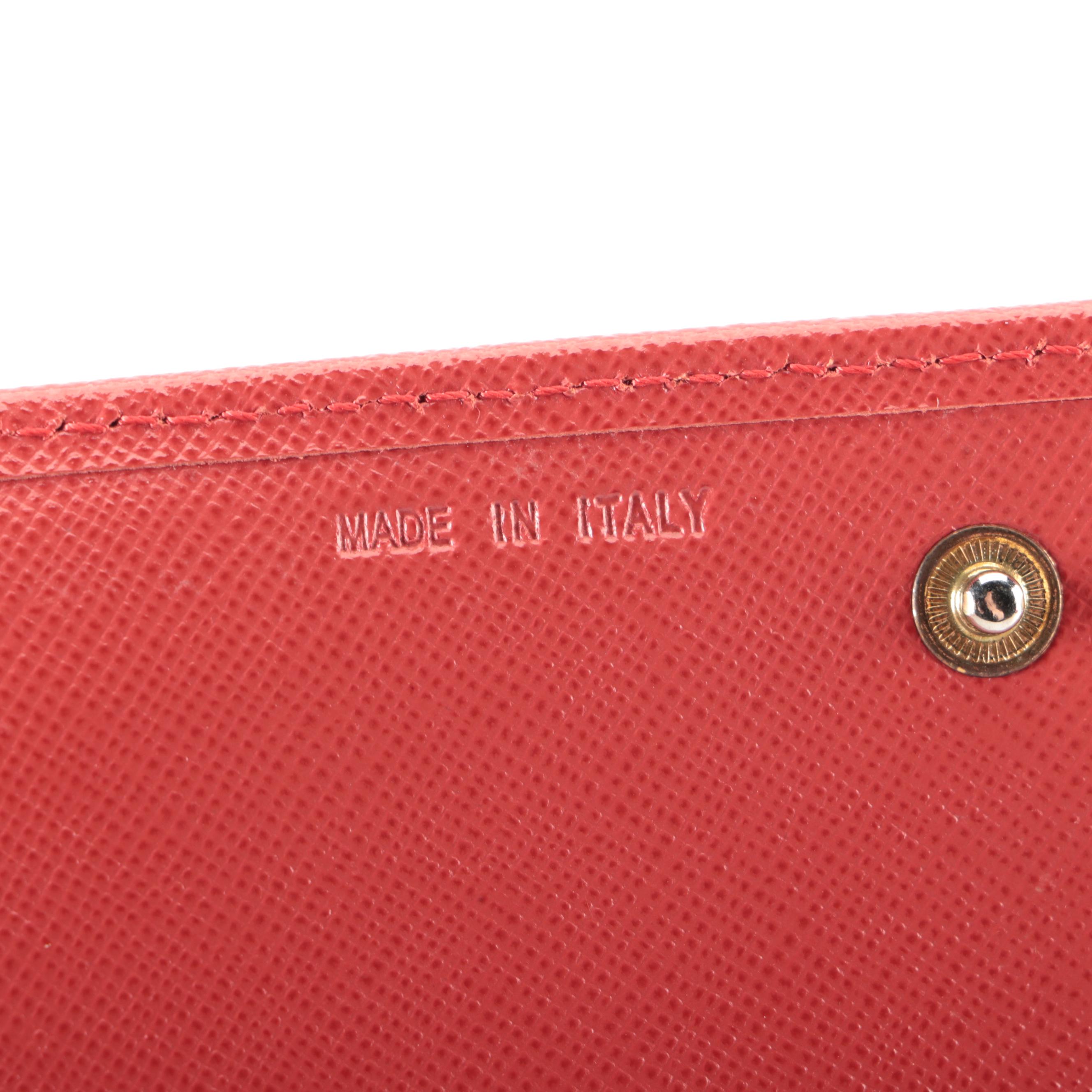 Prada Double-Snap Long Wallet in Red Saffiano Leather