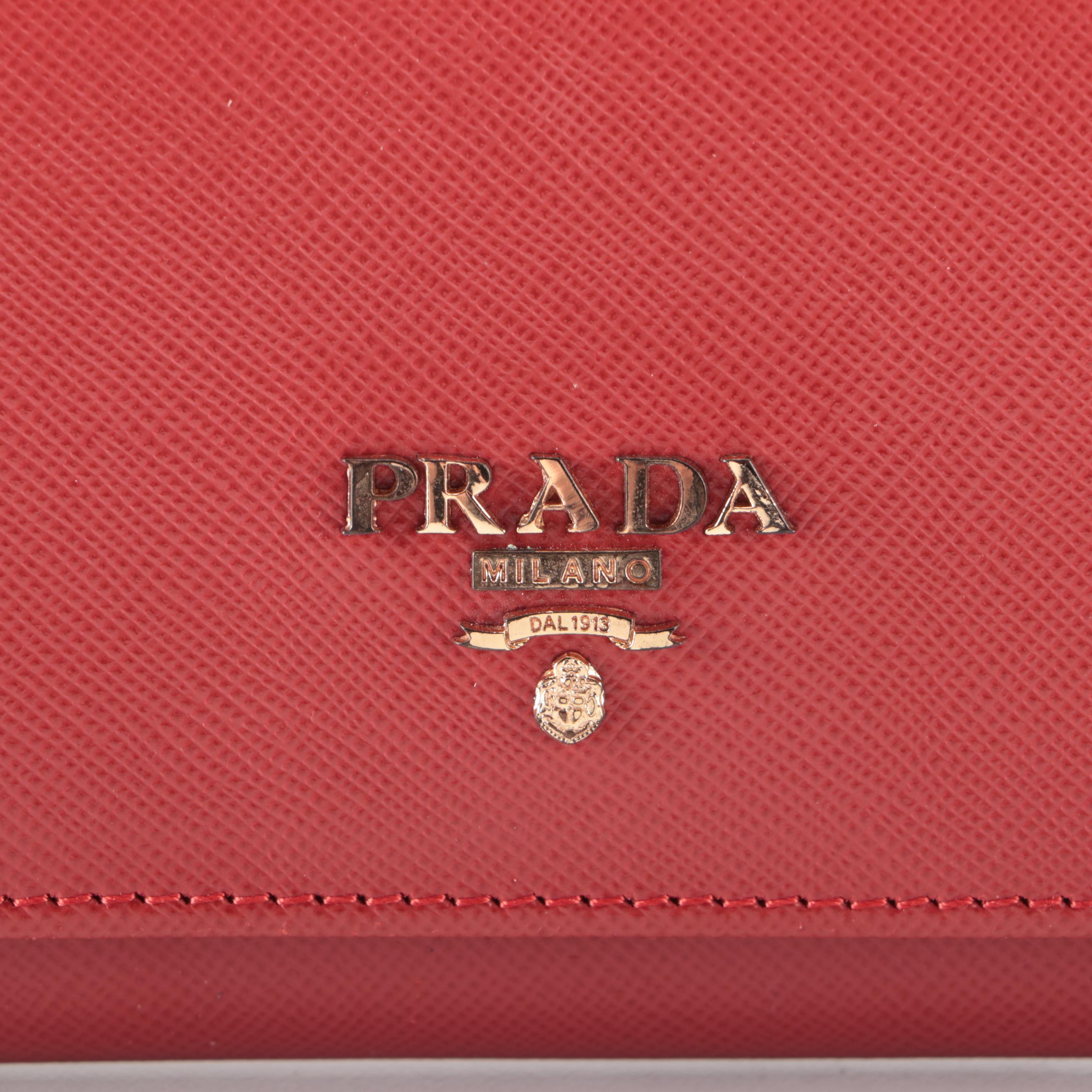 Prada Double-Snap Long Wallet in Red Saffiano Leather