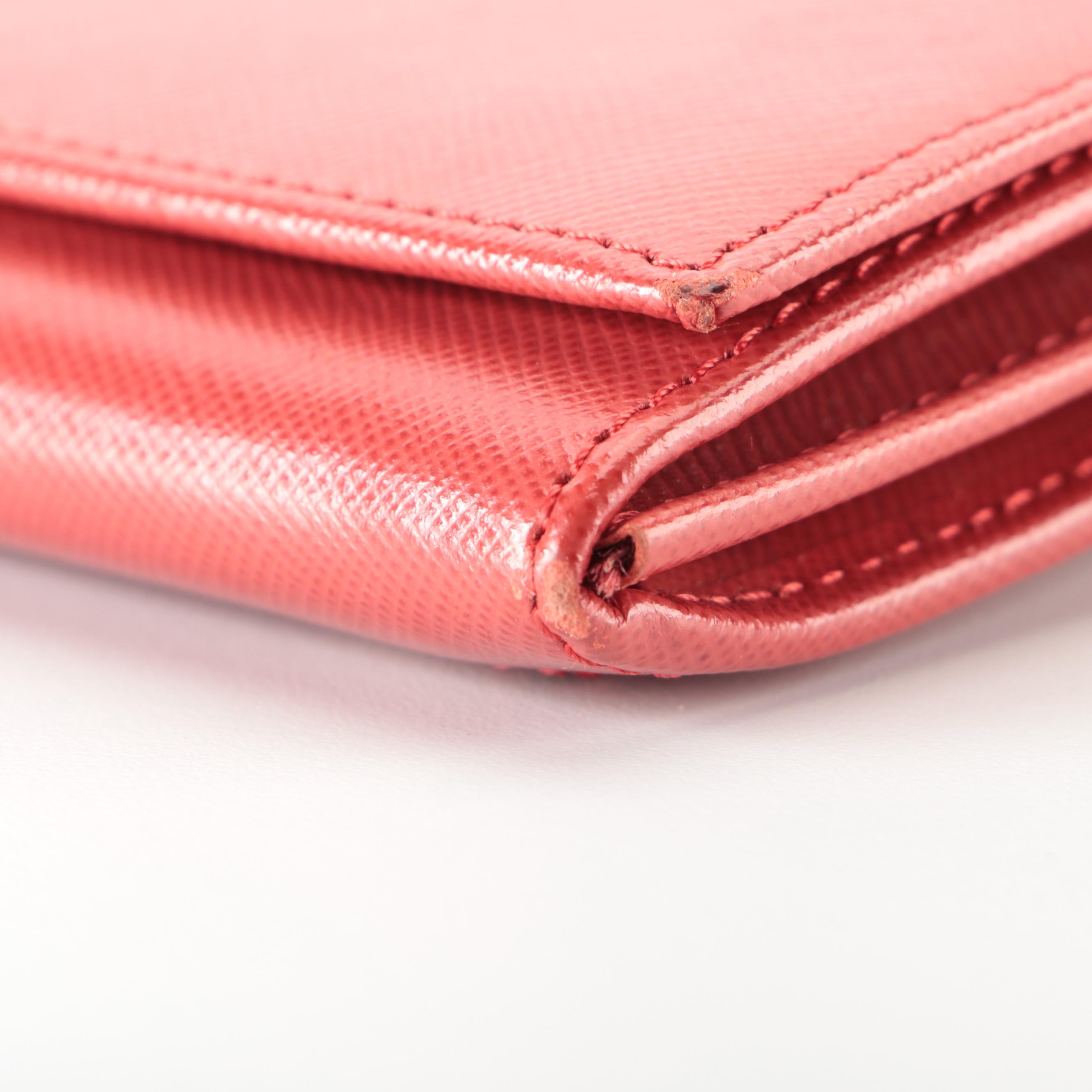 Prada Double-Snap Long Wallet in Red Saffiano Leather