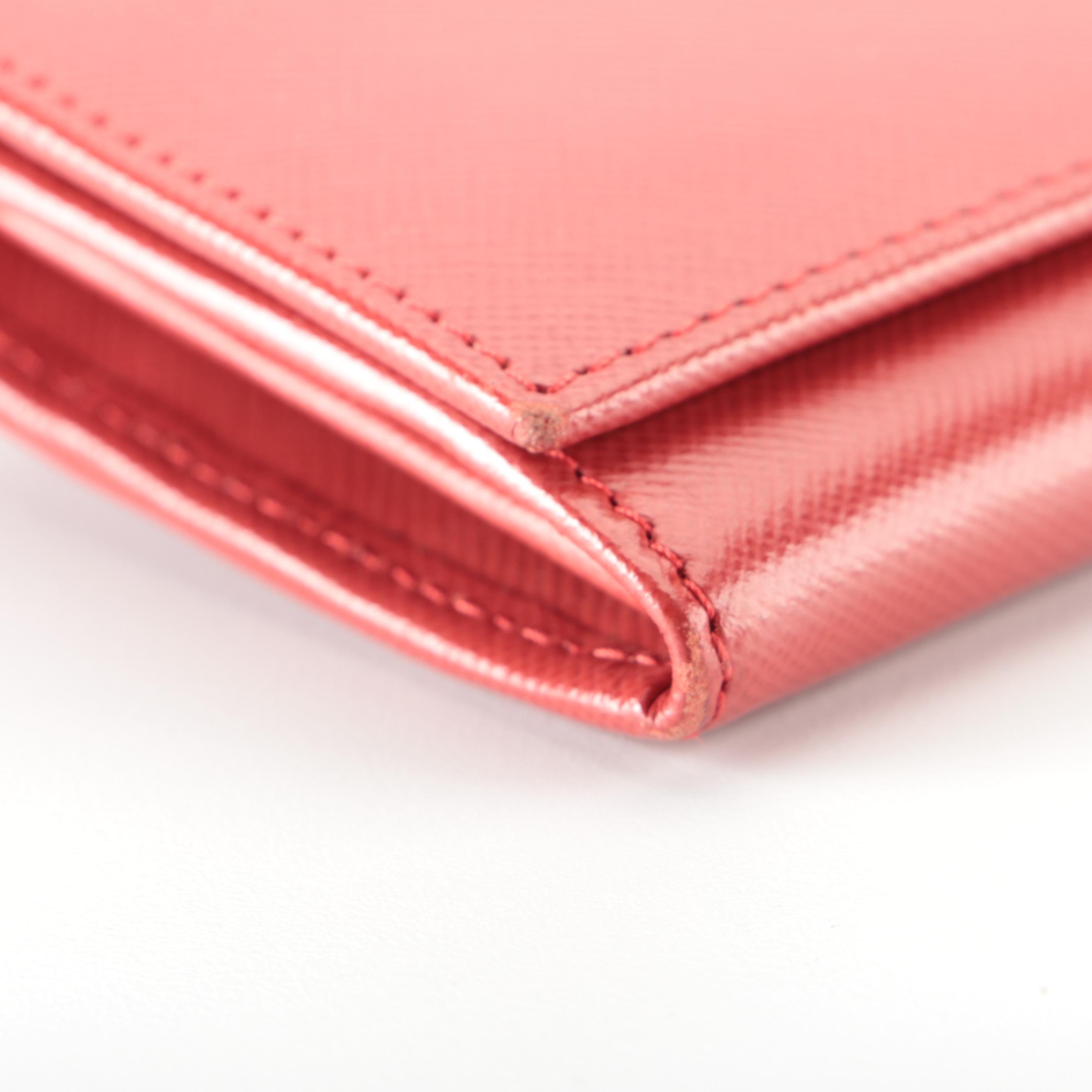 Prada Double-Snap Long Wallet in Red Saffiano Leather