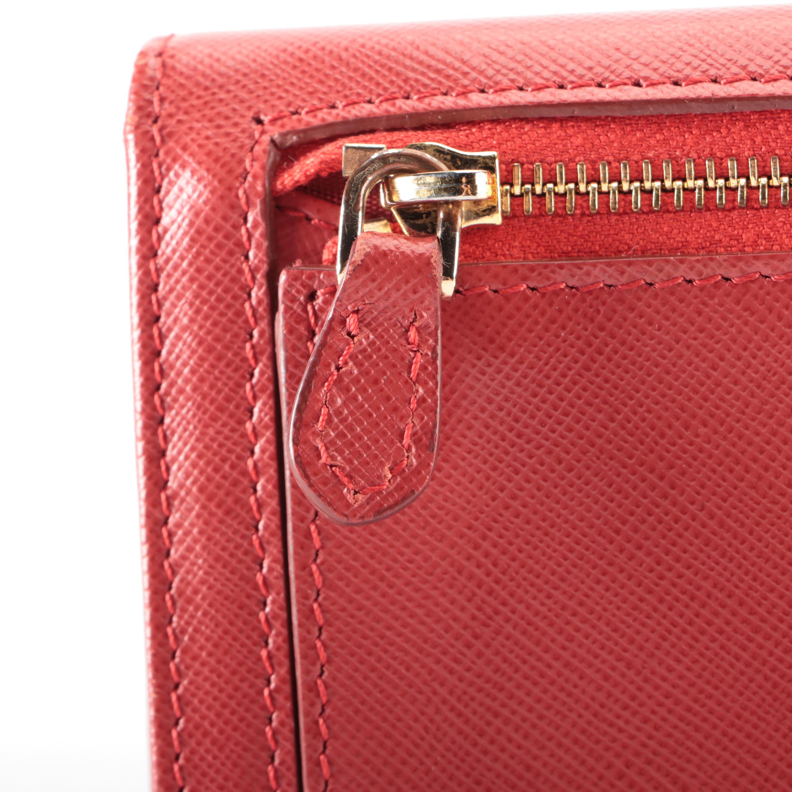 Prada Double-Snap Long Wallet in Red Saffiano Leather