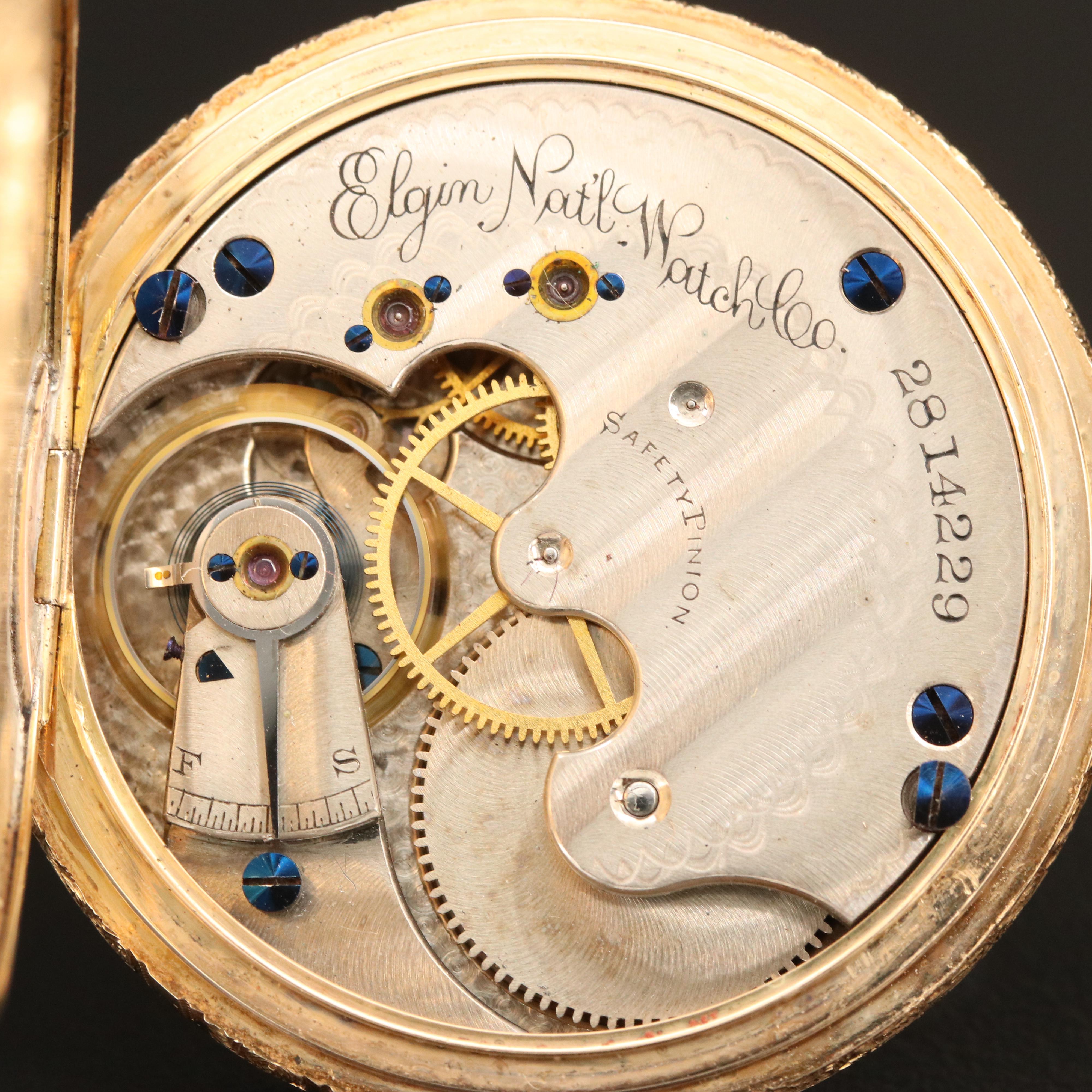 14K Elgin Ornate Multi-Colored Gold Hunting Case Pocket Watch