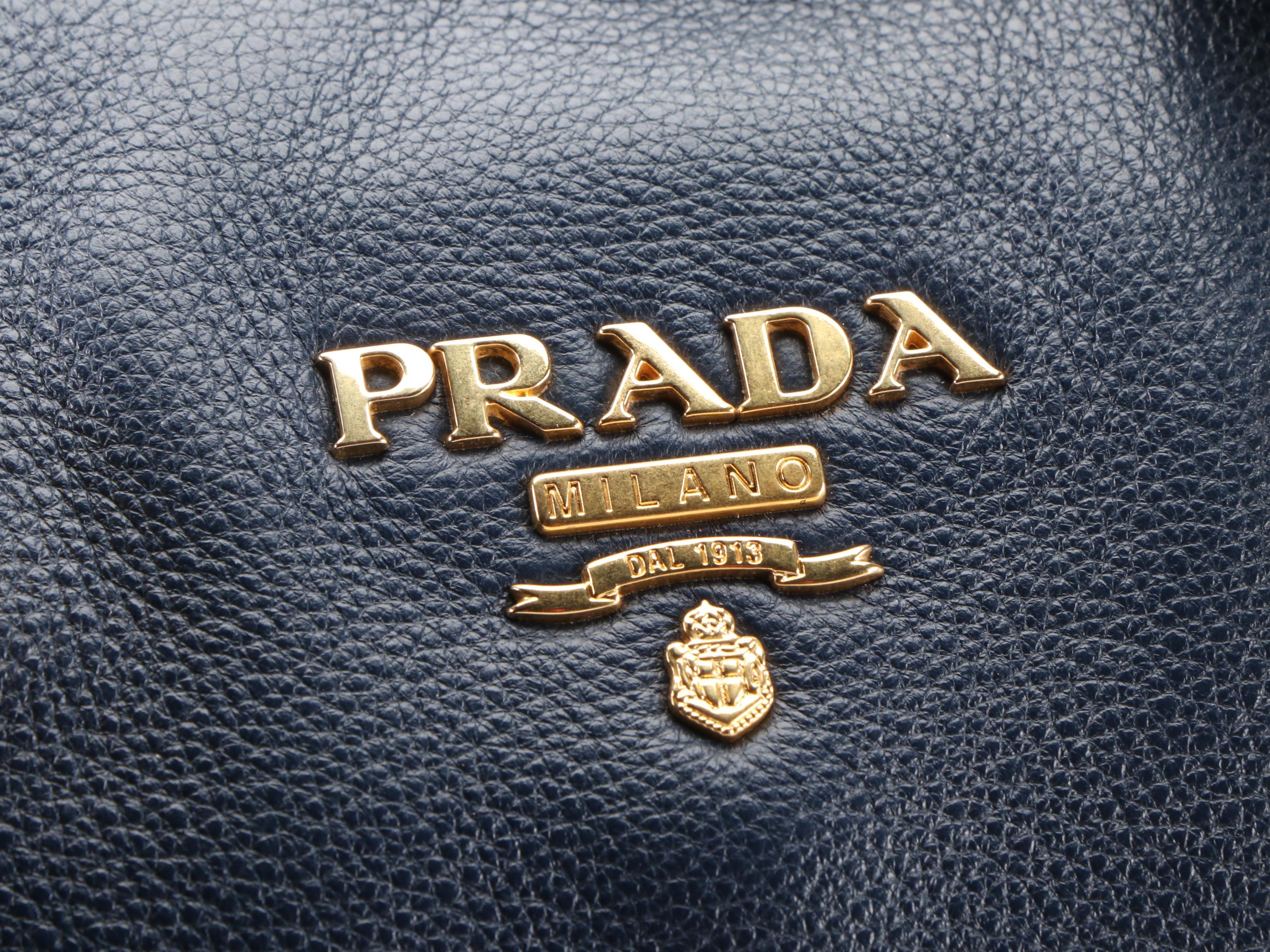 Prada Boston Bag in Blue Grained Leather