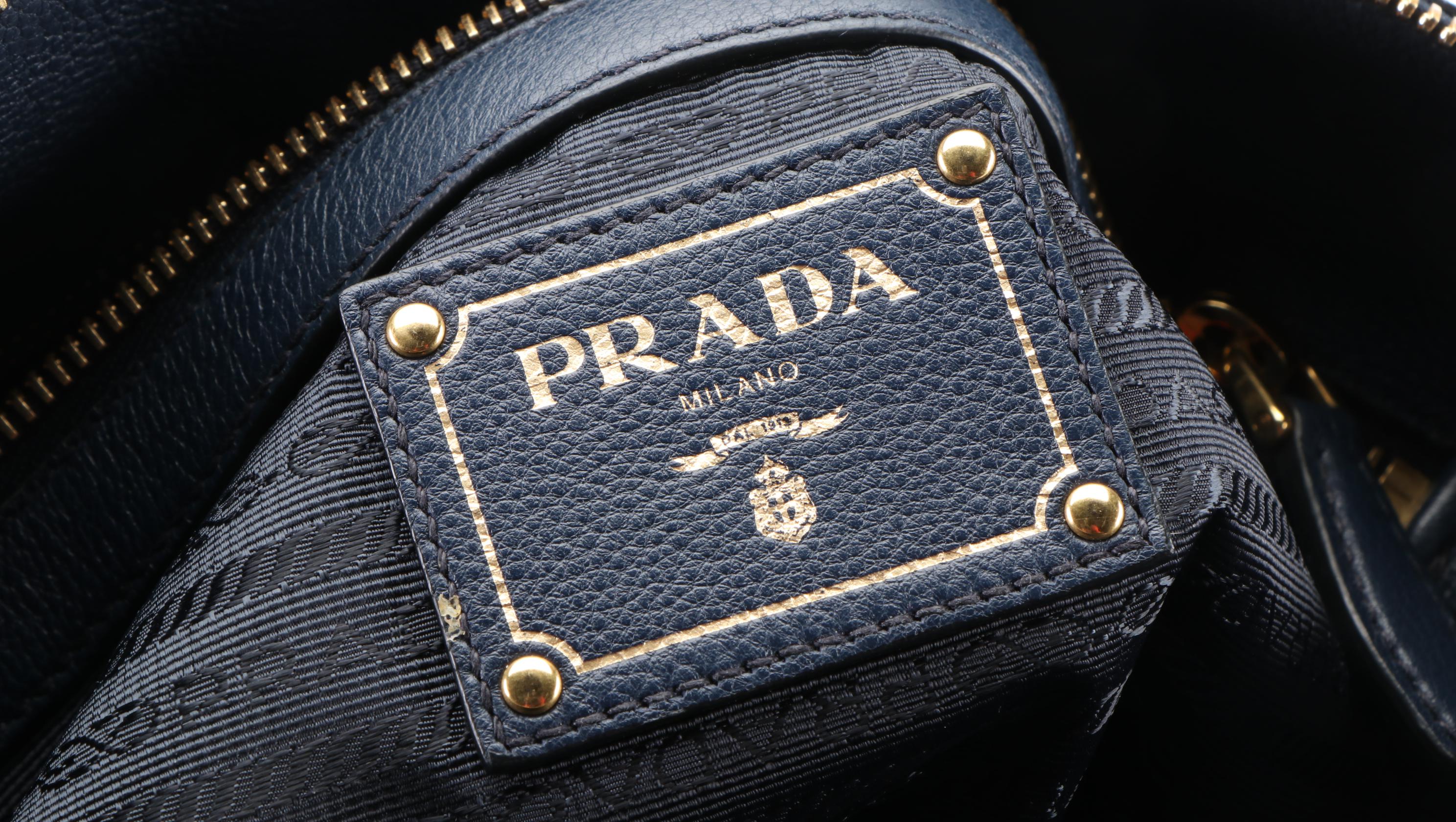 Prada Boston Bag in Blue Grained Leather