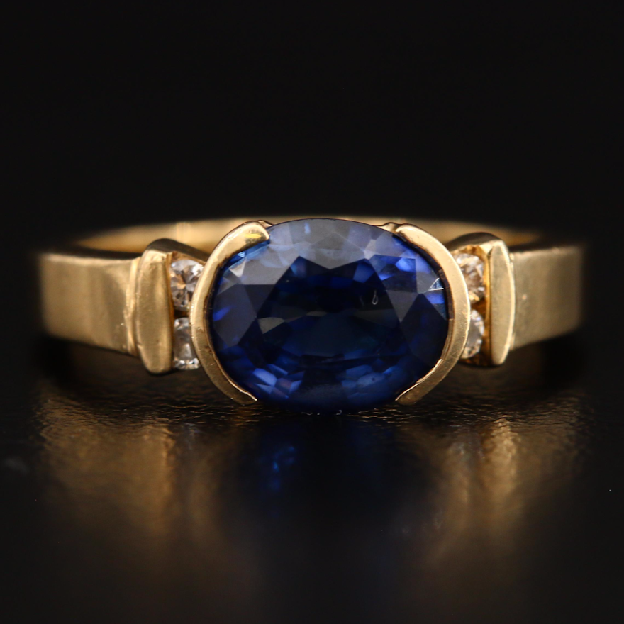 14K Sapphire and Diamond East-West Ring