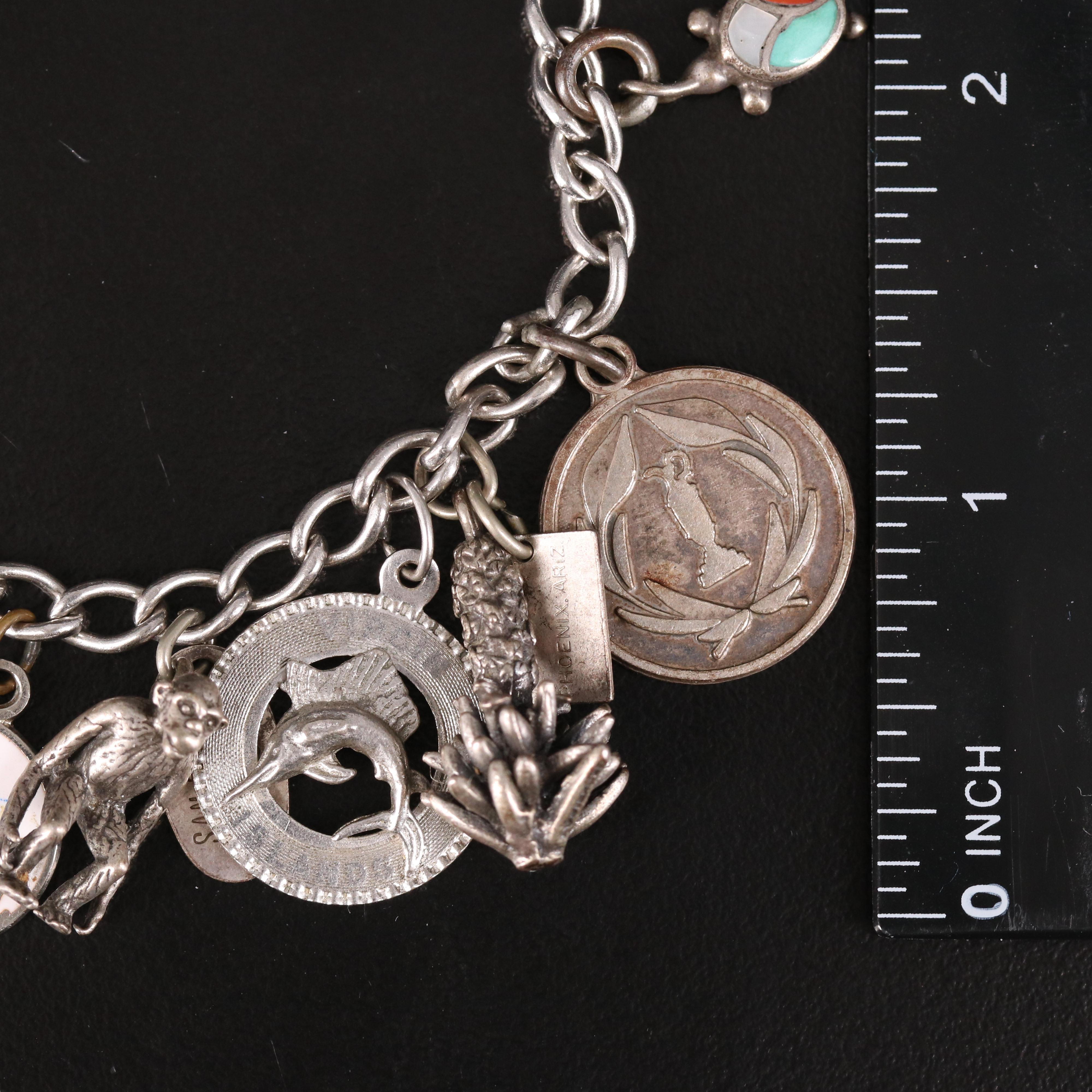 Vintage Sterling Charm Bracelet Featuring Travel Charms