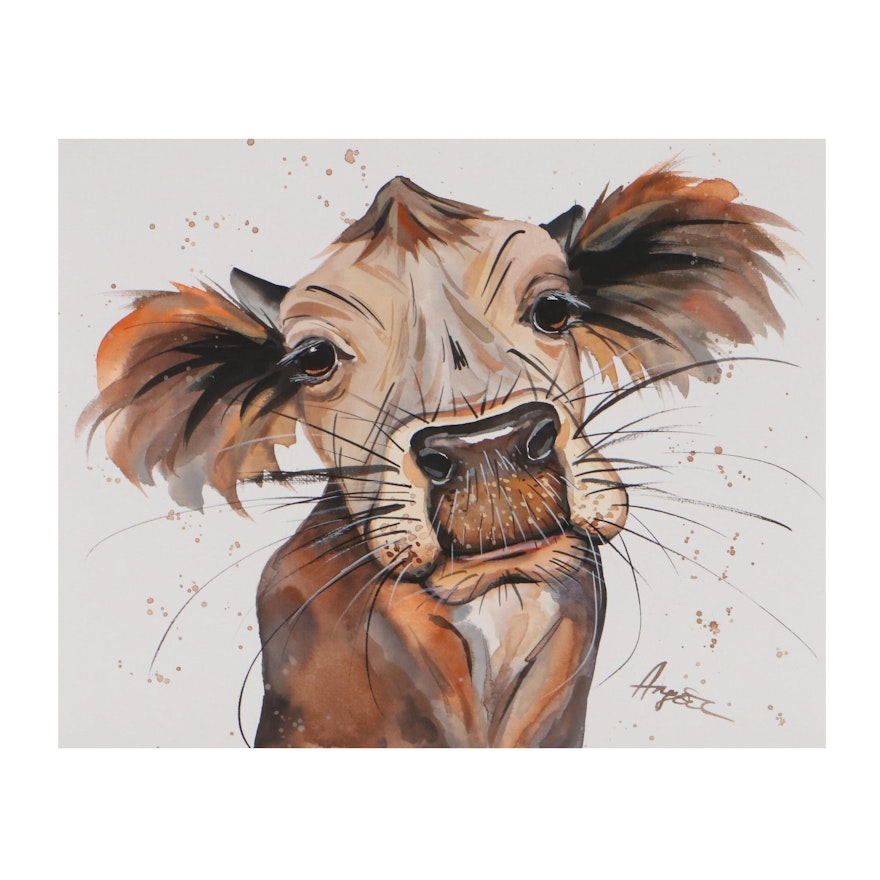Anne Gorywine Watercolor Painting of Cow