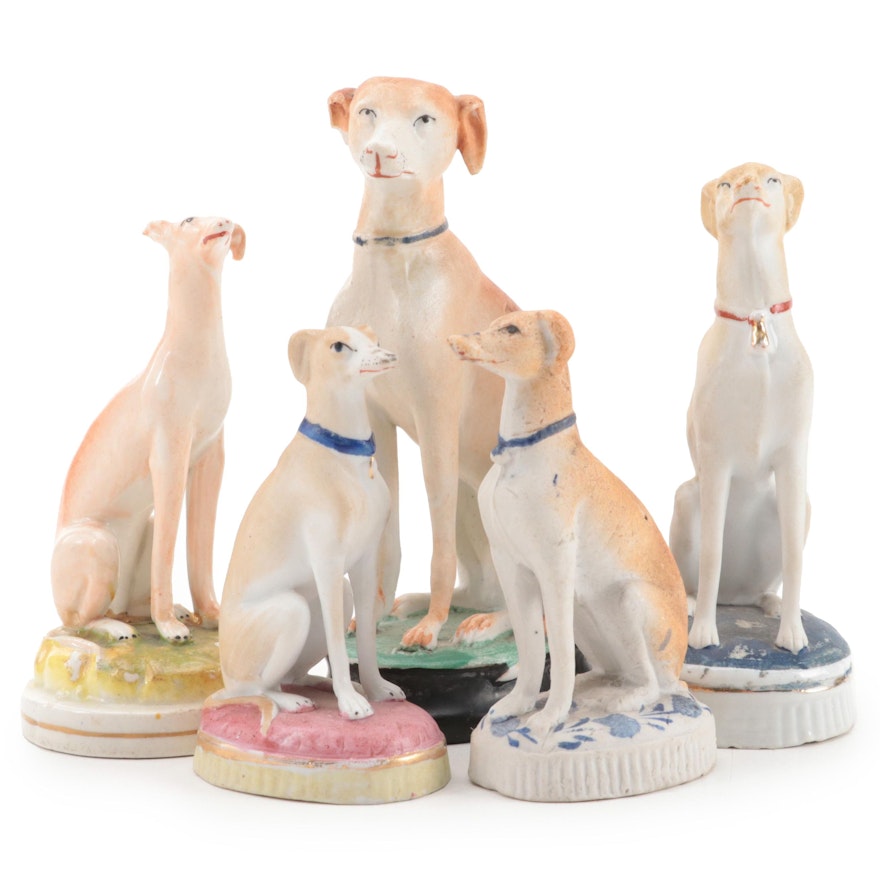 Staffordshire and Other European Ceramic Seated Greyhound Figurines