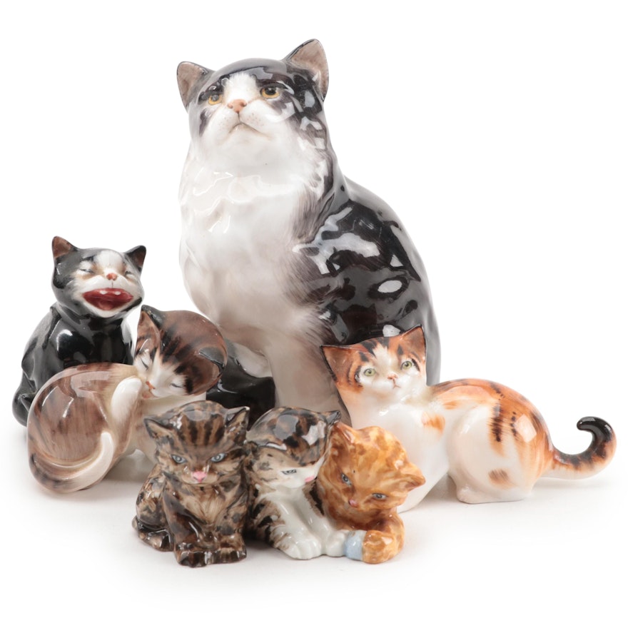 Royal Doulton and Royal Worcester Bone China Cat Figures