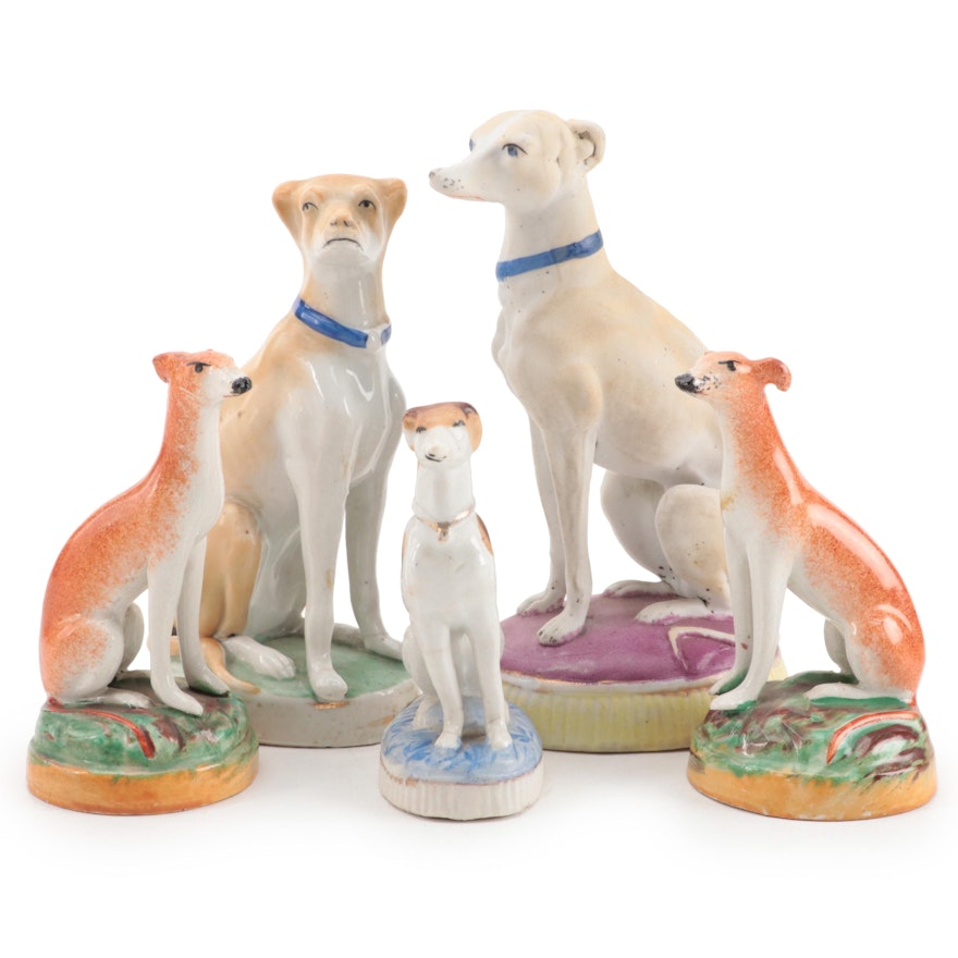 Staffordshire and Other European Ceramic Greyhound Figurines, Late 19th Century