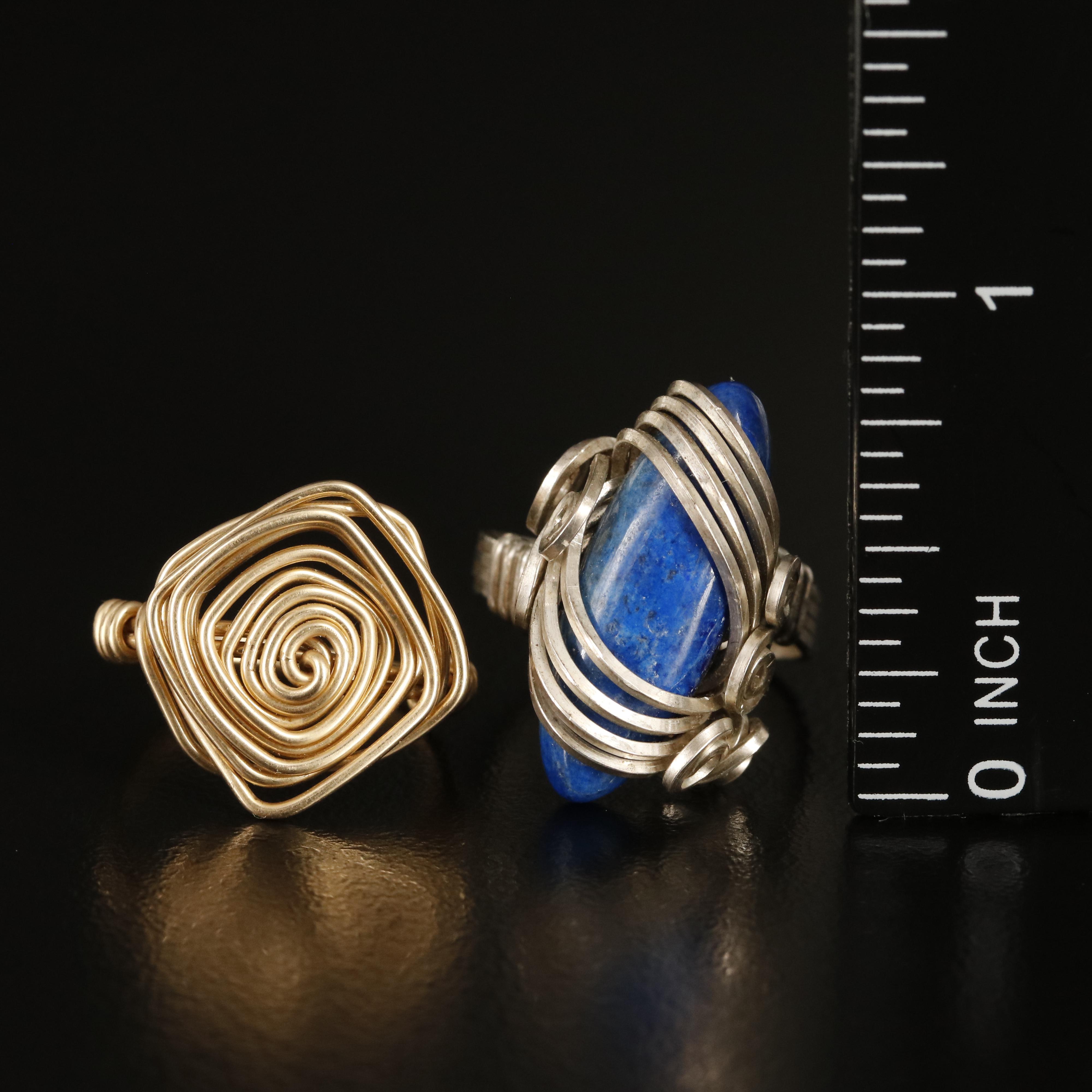 Sterling Wire Rings with Sterling, Aventurine, Mother-of-Pearl and Hematite