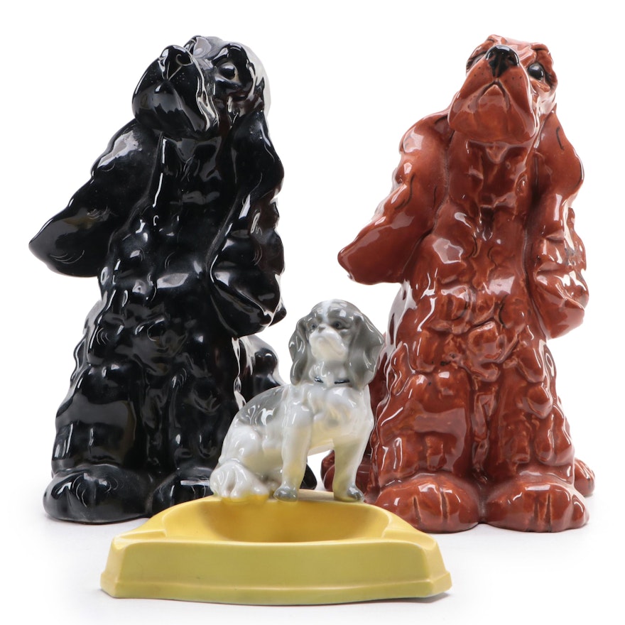 Kay Finch with Other Ceramic Spaniel Figurines and Ashtray, Mid-20th Century