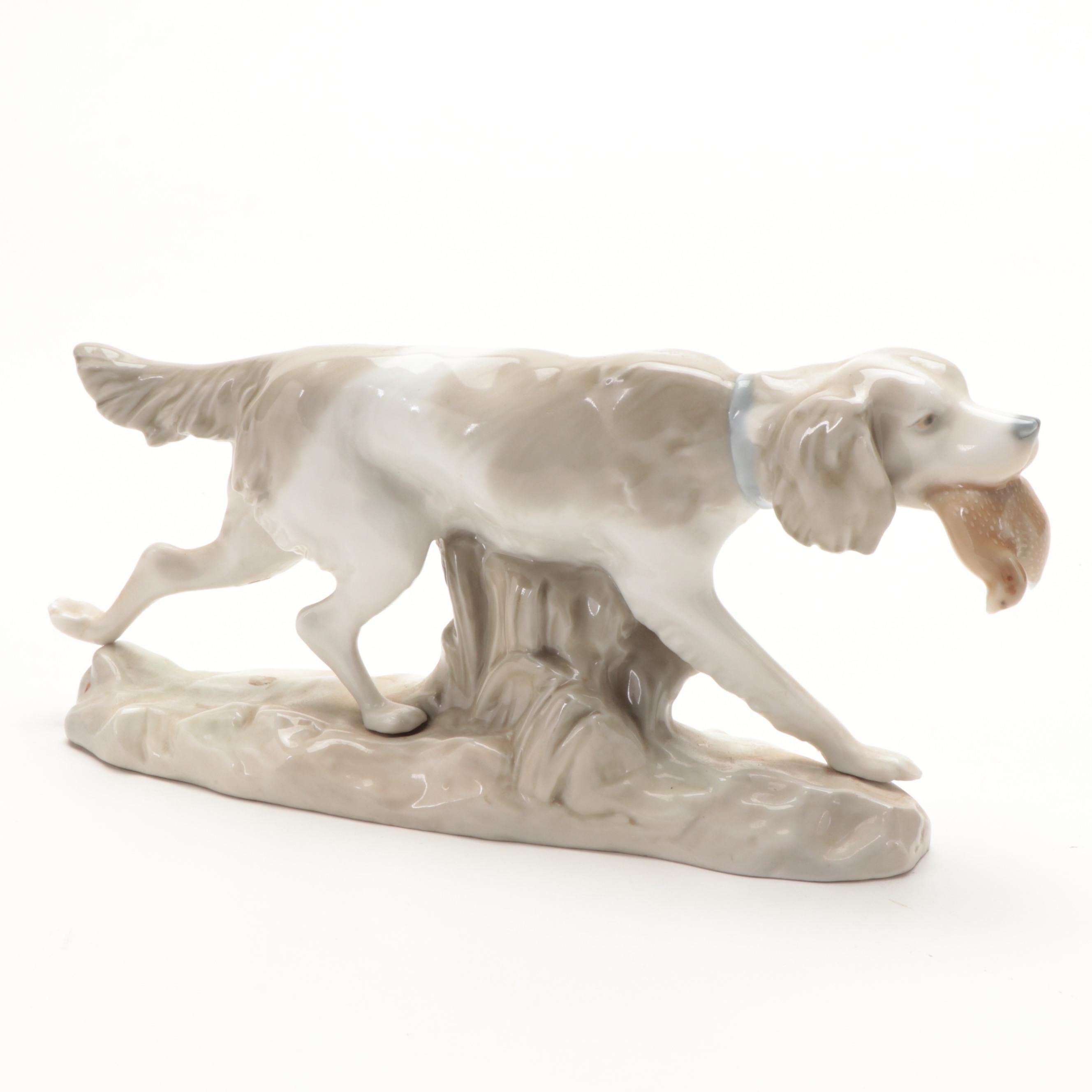 Boehm Rough Coated Collie Porcelain Figurine with Lladró English Setter Figurine
