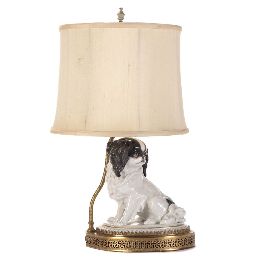 European Porcelain Japanese Chin Figurine Mounted as Lamp, Mid-Late 20th Century