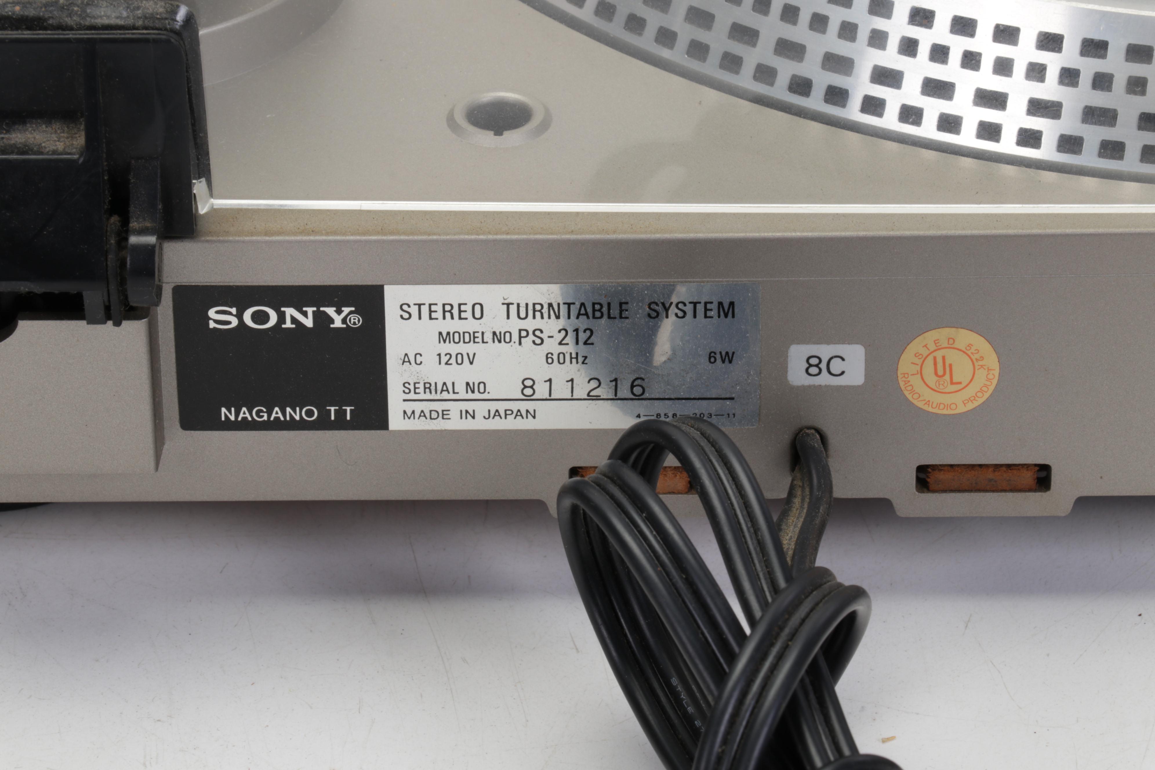 Sony PS-212 Stereo Turntable System and Marantz Stereophonic Receiver