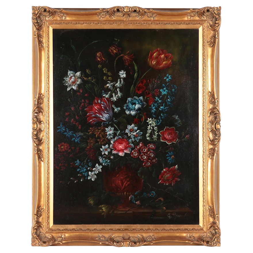 E. Raymonds Dutch Style Floral Still Life Oil Painting