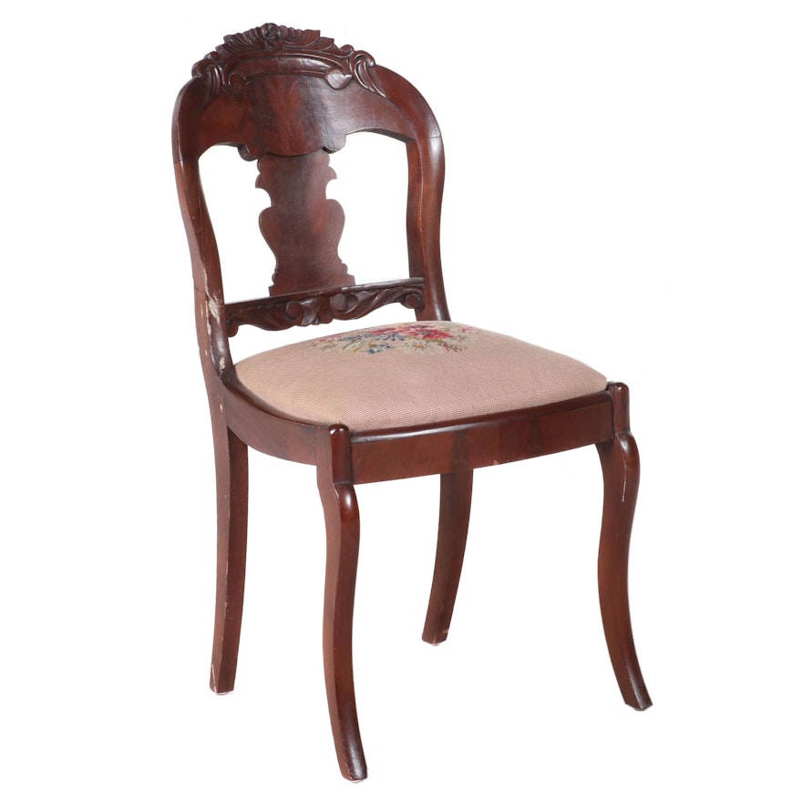American Classical Rococo Carved Mahogany Side Chair, Mid-19th Century