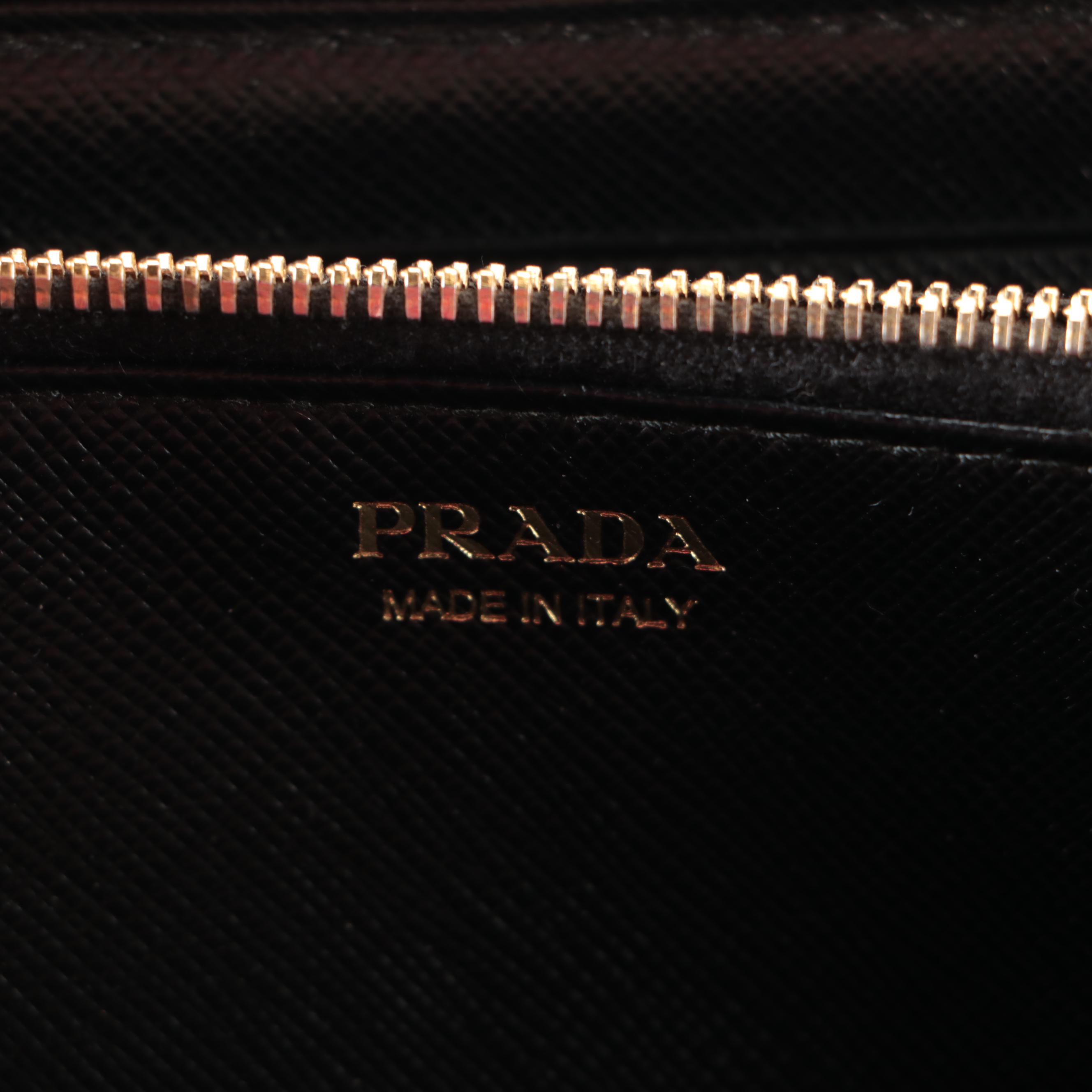 Prada Zip-Around Wallet in Black Saffiano Leather with Bow