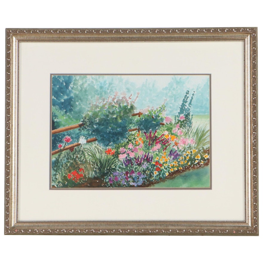 Nancy Pendery Flower Garden Scene Watercolor Painting