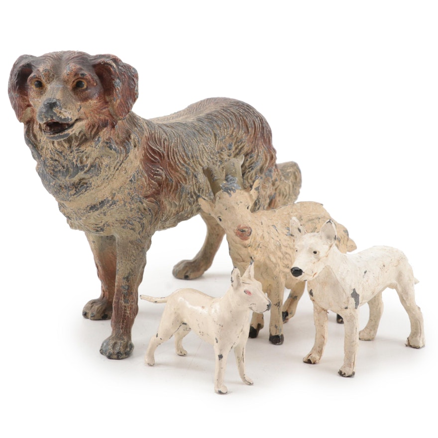 Austrian and Other Cold Painted Cast Metal Dog and Goat Figurines
