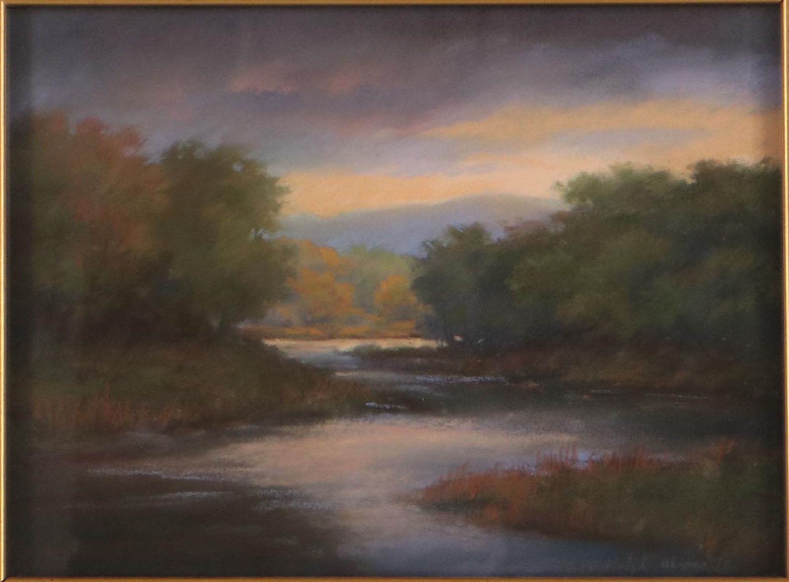 Jane Bloodgood-Abrams Lake Landscape Pastel Drawing "Morning on the Creek," 1998