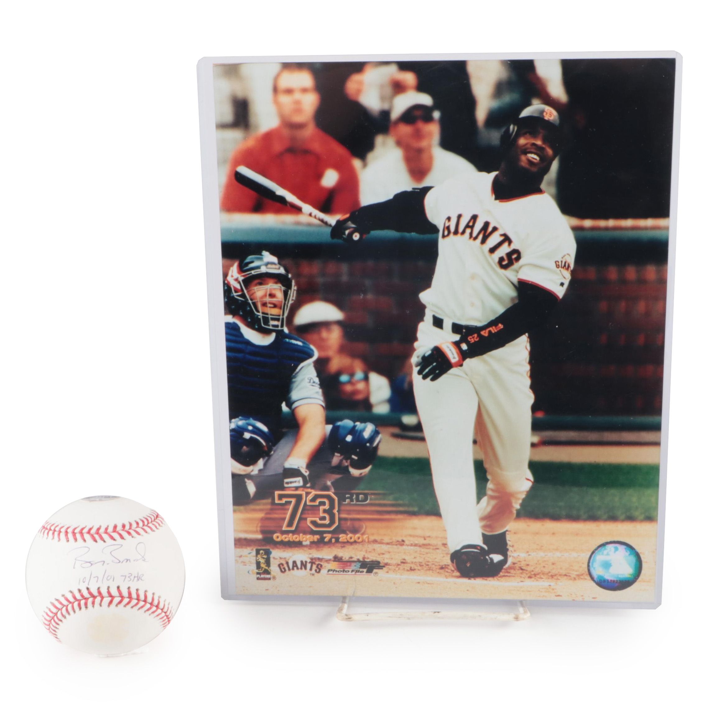 Barry Bonds Signed Rawlings Official MLB Baseball With 73rd Homerun Photo