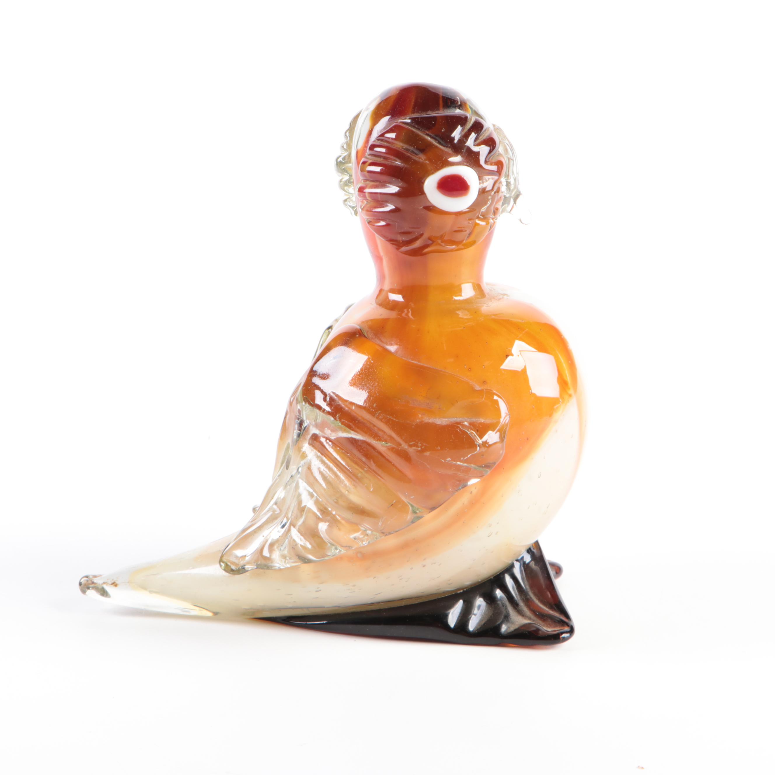 Murano Style Sommerso Art Glass Bird Figurine and Mexican Art Glass Owl Figurine