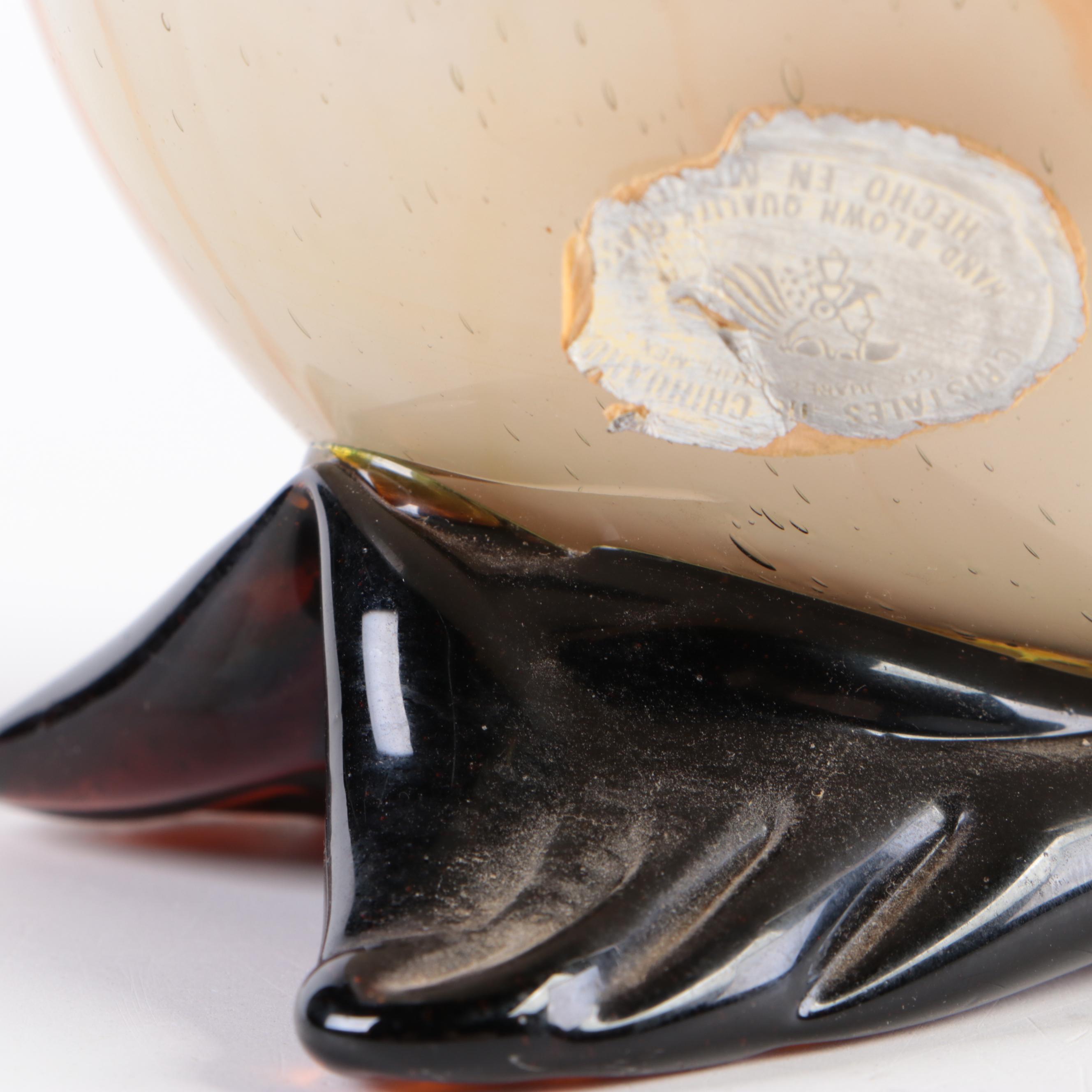 Murano Style Sommerso Art Glass Bird Figurine and Mexican Art Glass Owl Figurine