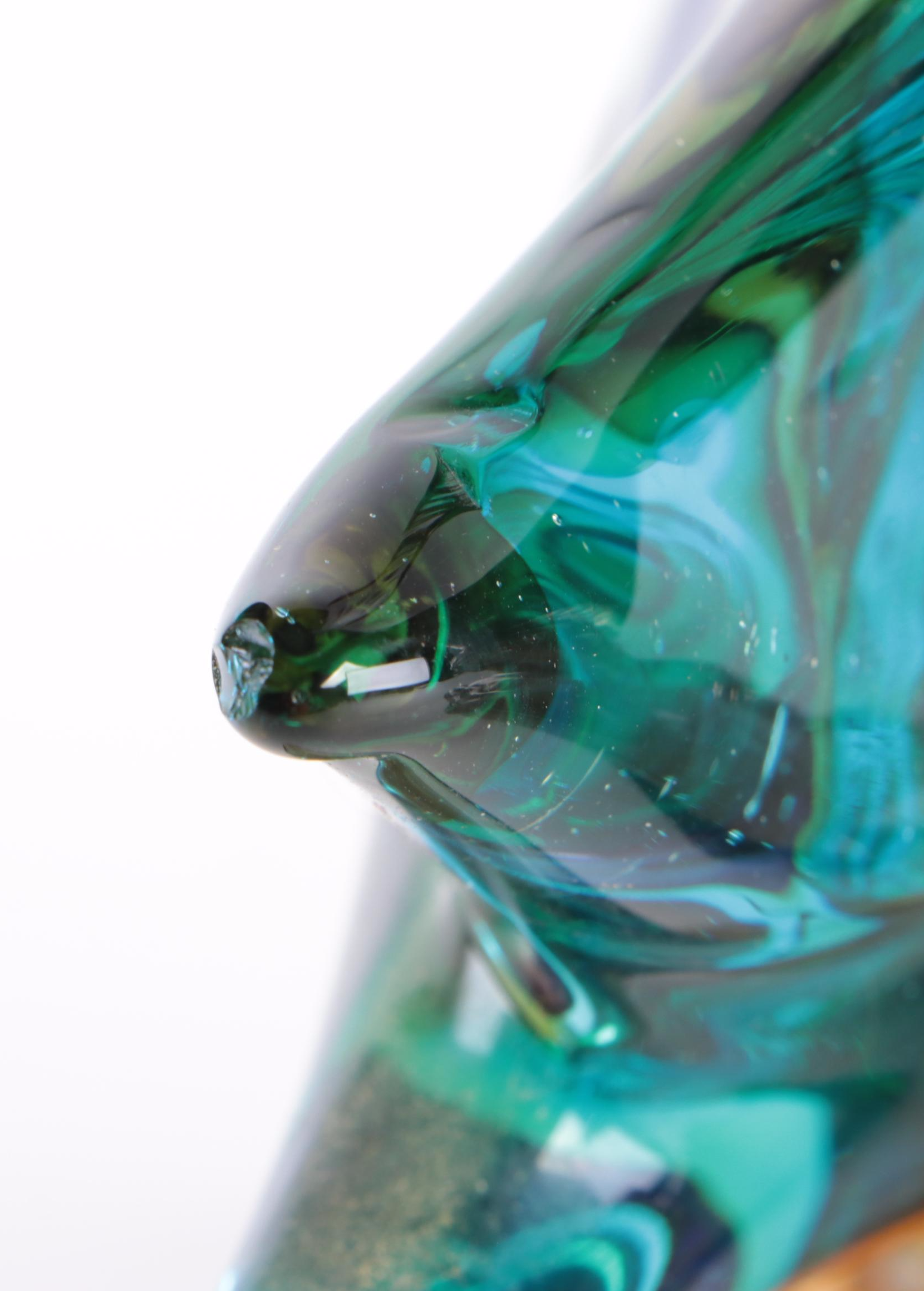 Murano Style Sommerso Art Glass Bird Figurine and Mexican Art Glass Owl Figurine