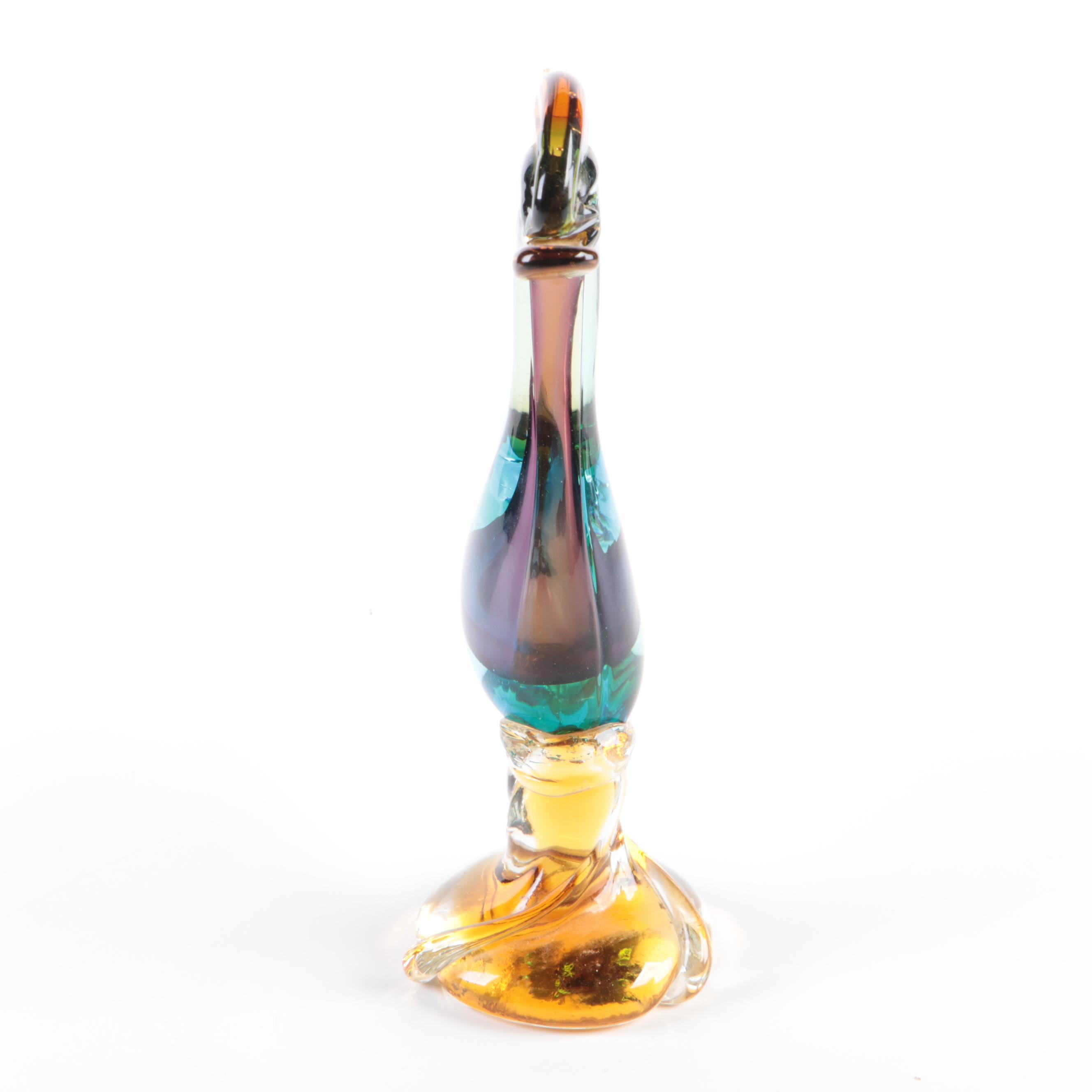 Murano Style Sommerso Art Glass Bird Figurine and Mexican Art Glass Owl Figurine