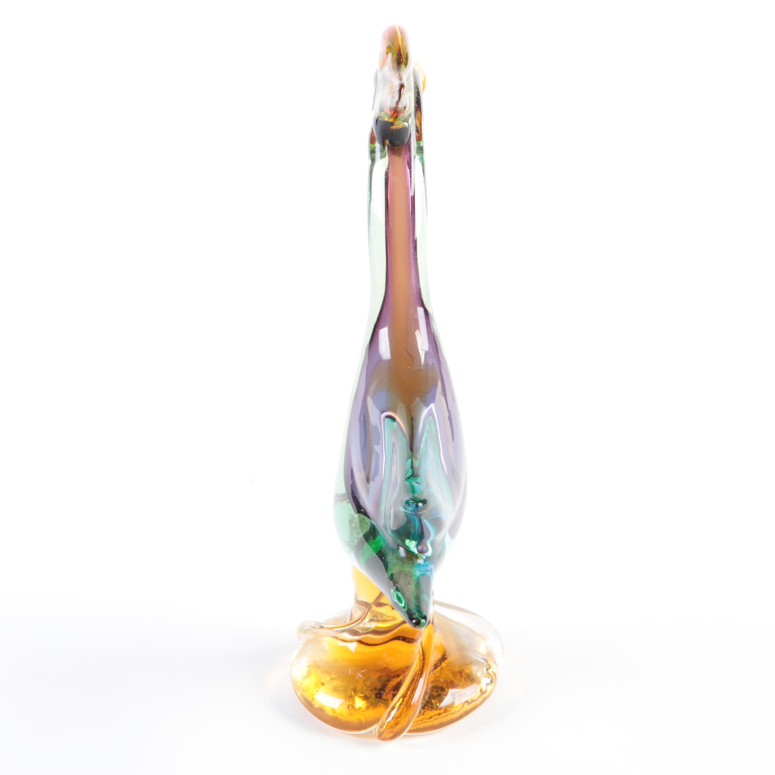 Murano Style Sommerso Art Glass Bird Figurine and Mexican Art Glass Owl Figurine