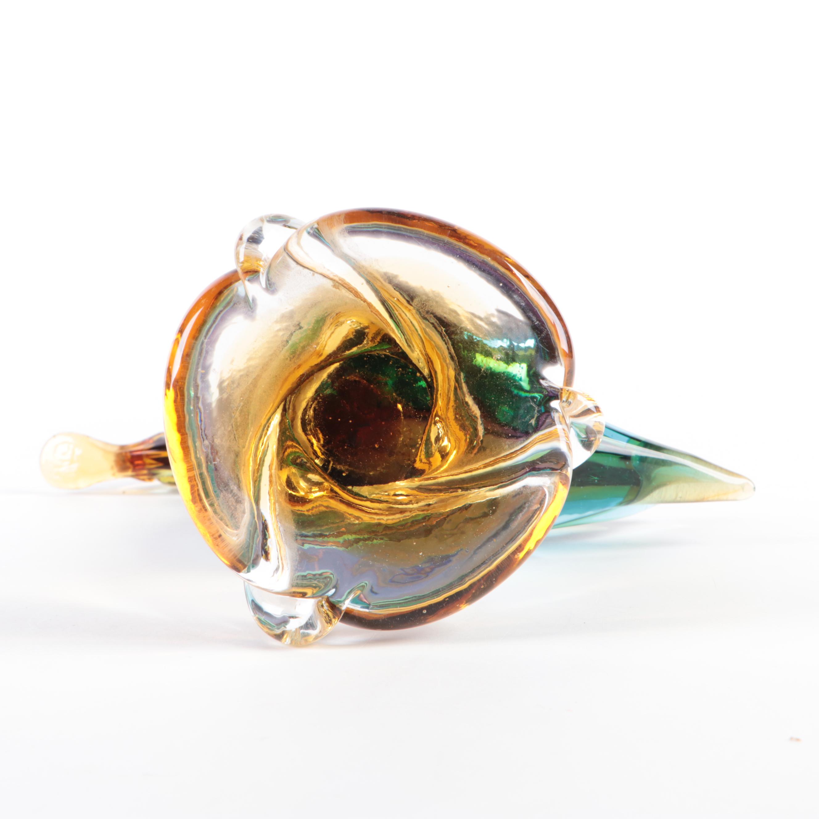 Murano Style Sommerso Art Glass Bird Figurine and Mexican Art Glass Owl Figurine