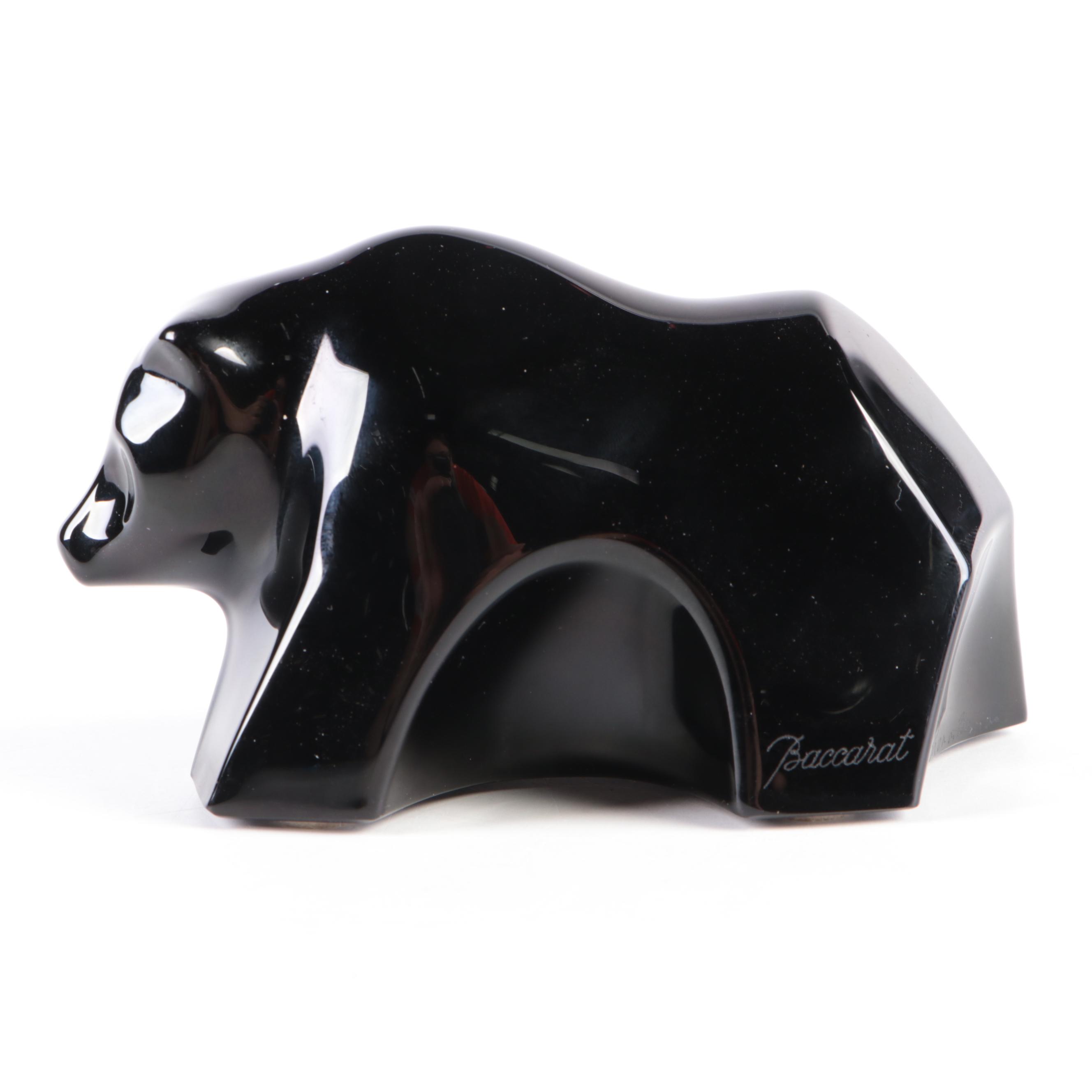 Thomas Bastide for Baccarat "Bear Cub" Crystal Figurine with Parrot Figurine