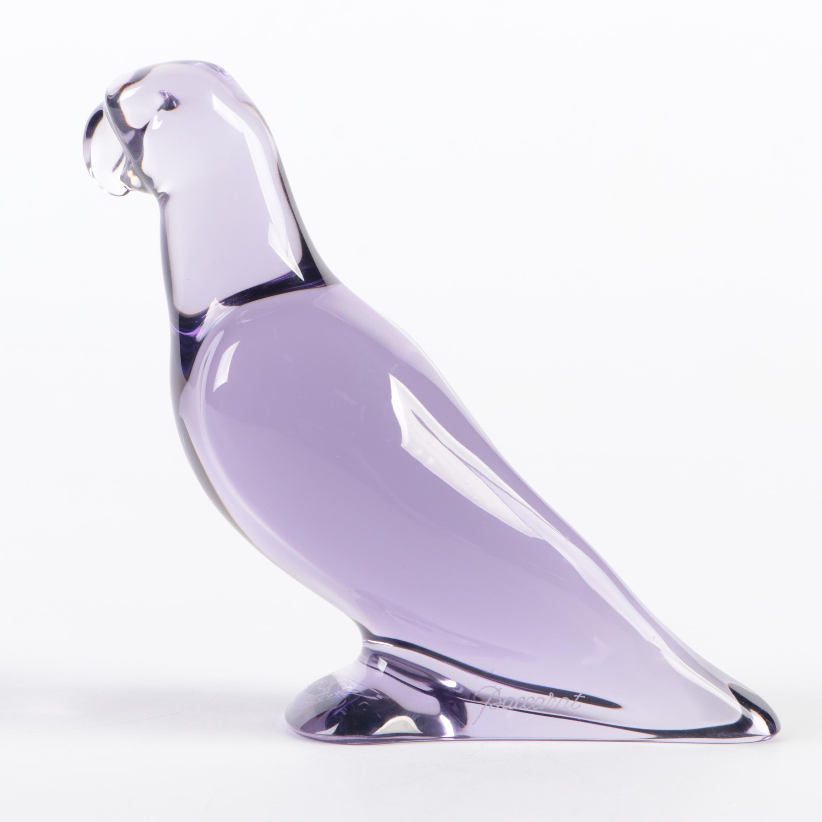 Thomas Bastide for Baccarat "Bear Cub" Crystal Figurine with Parrot Figurine