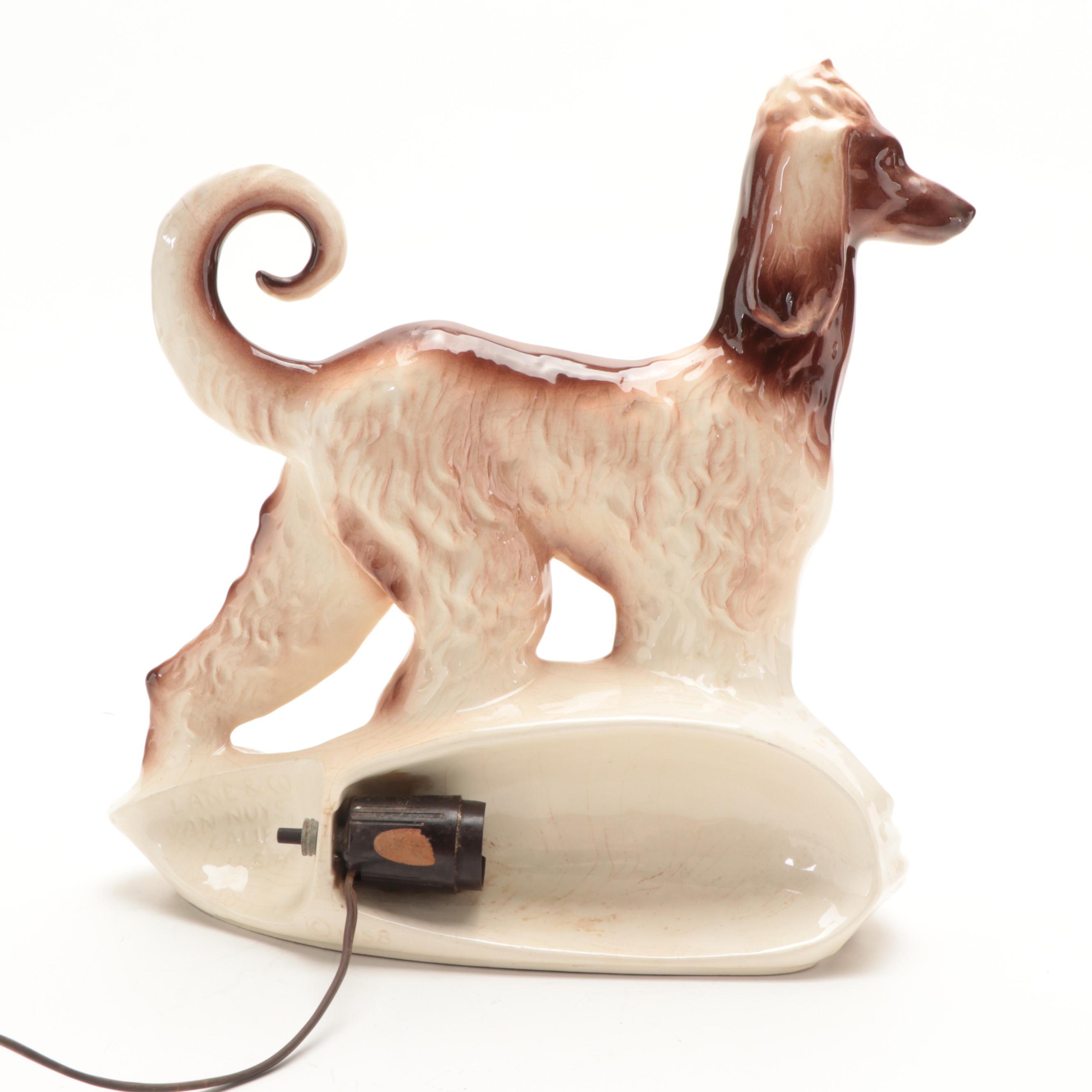 Lane & Co. California Pottery Afghan Hound TV Lamp, 1950s